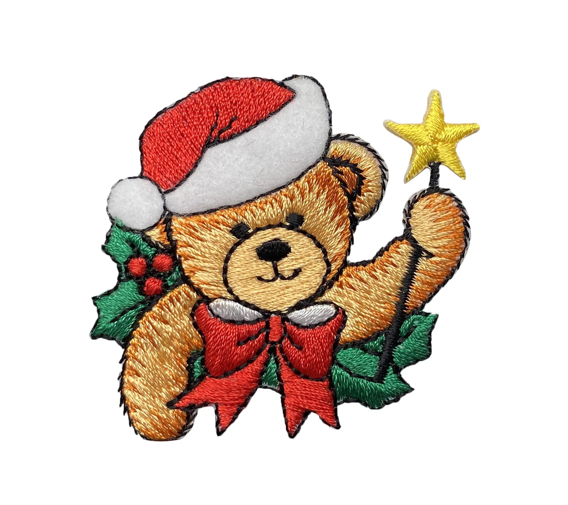 Christmas Teddy Bear Iron On Patch with Santa Hat & Star Wand - Embroidered Applique for DIY Crafts, Holiday Decorations & Gift Wrapping