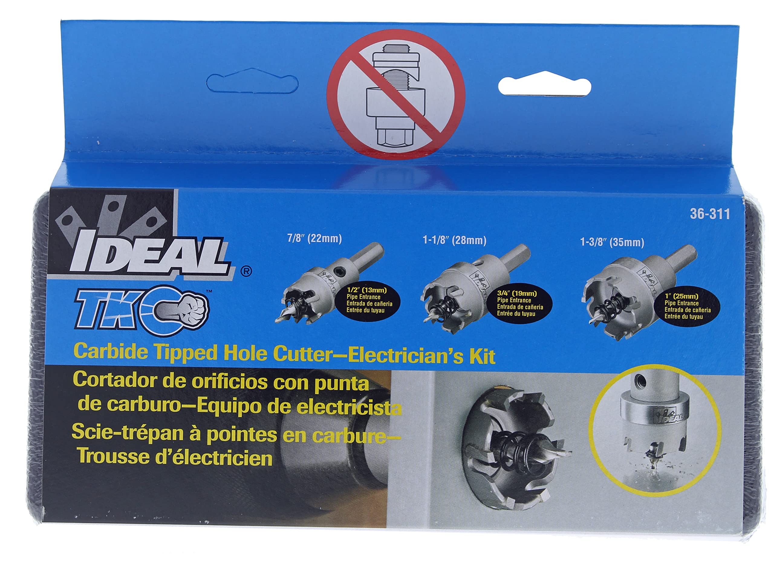 Ideal Electrical 36-311 TKO 4-Piece Carbide Hole Cutter Kit with Smooth Start Pilot Bit & Carry Case - Perfect for Electricians, DIY Projects, and Metal/Plastic Drilling