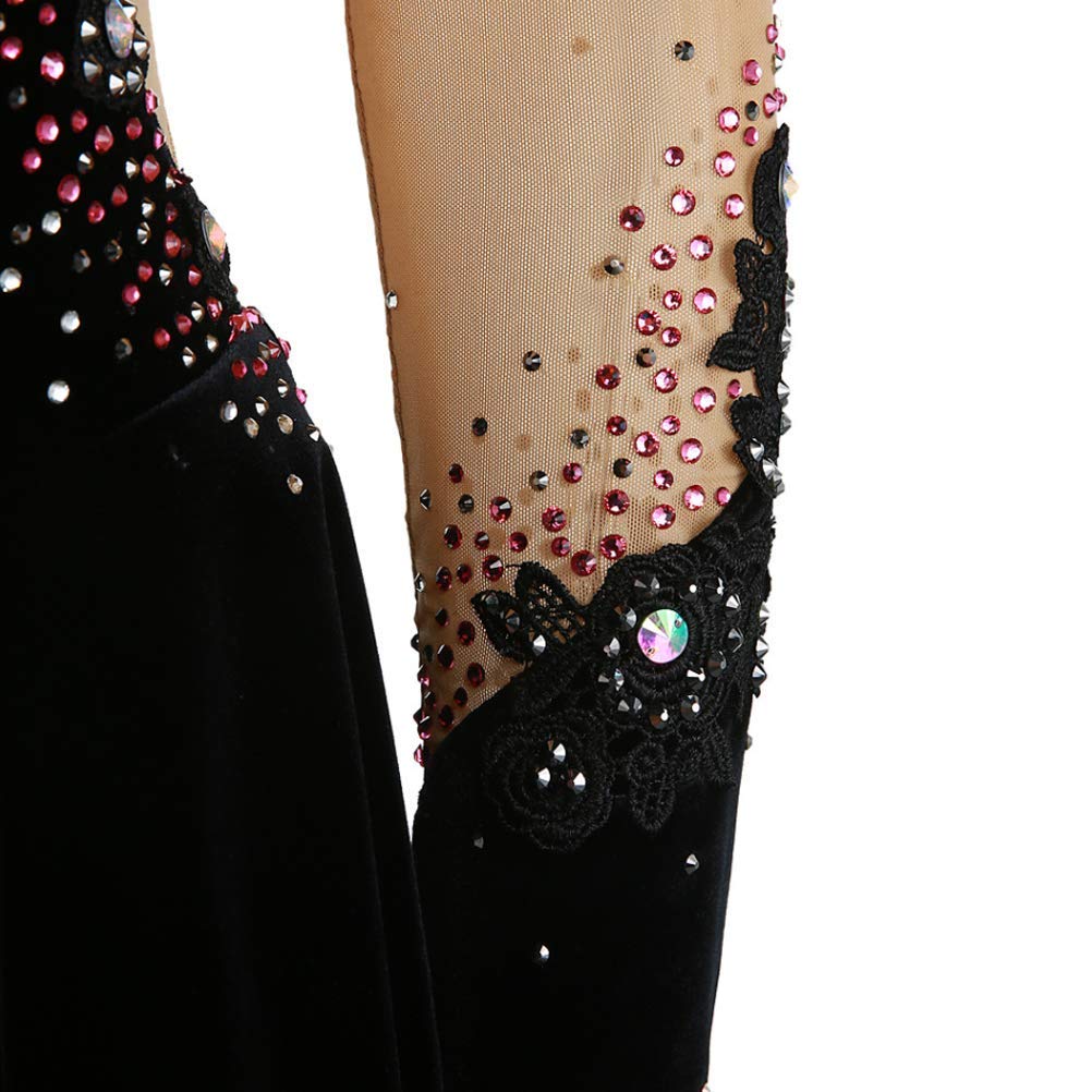 Handmade Rhinestone Figure Skating Dress for Girls - Elastic Competition Ice Dance Costume with Embroidery | Perfect for Performances, Competitions & Recitals