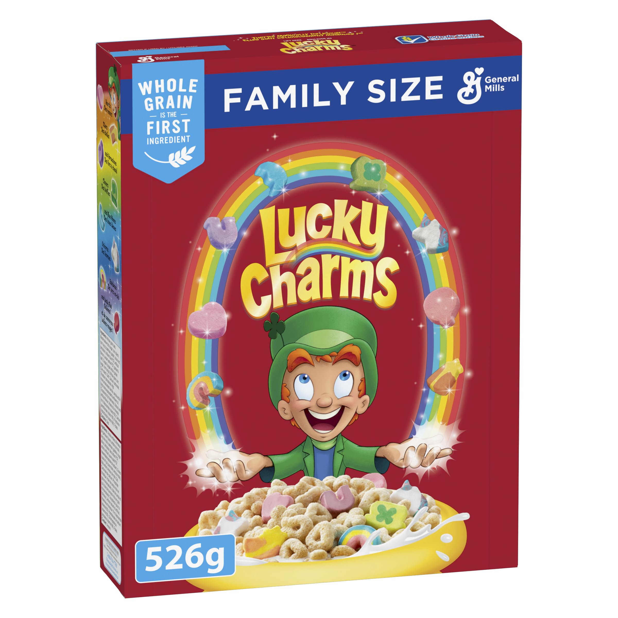 Lucky Charms Family Size Cereal Box with Marshmallows - 18.5oz Frosted Oat Cereal with Colorful Marshmallows - Perfect for Breakfast, Snacks & Family Sharing (526g)
