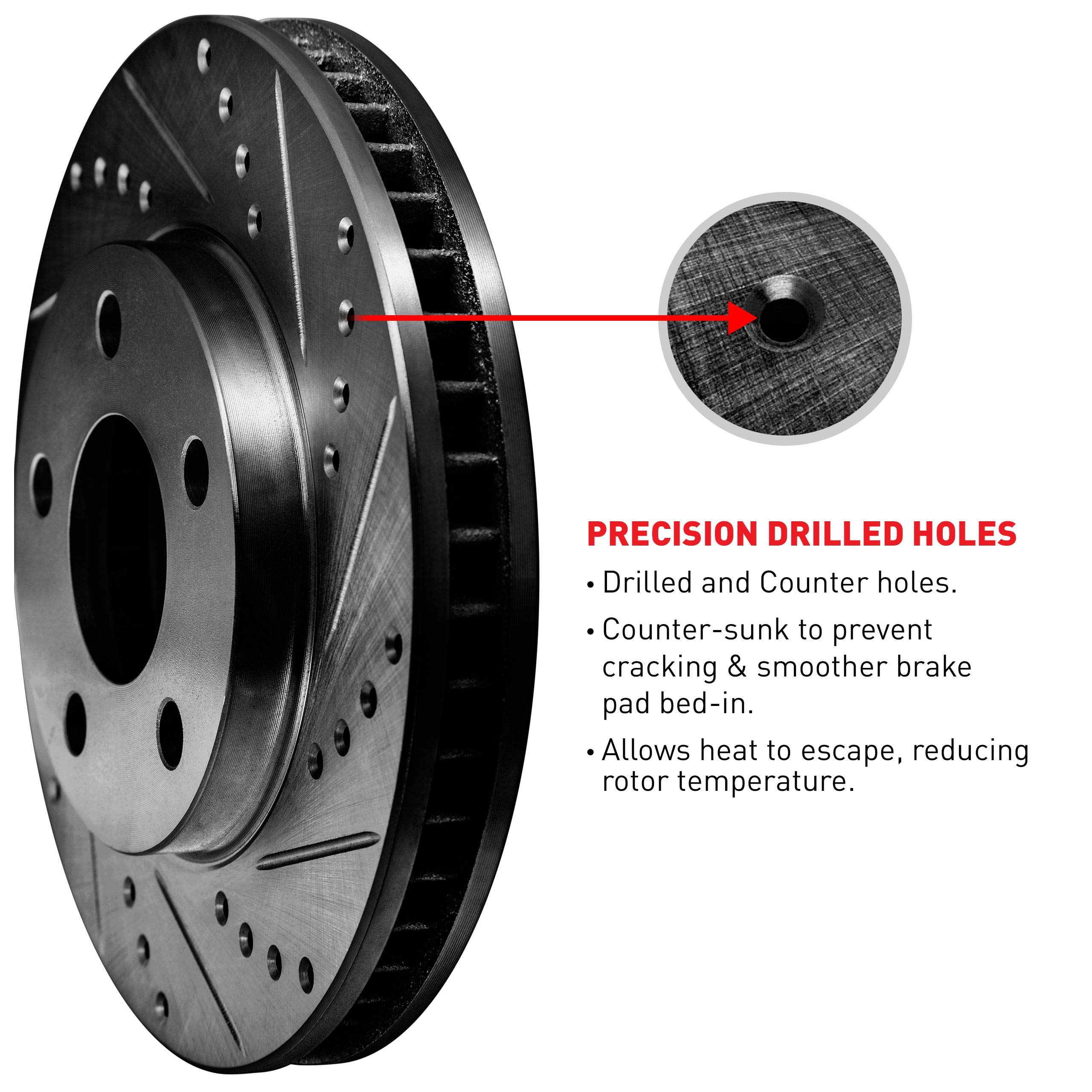 Black Drilled & Slotted Rear Brake Rotors for 2003-2008 Acura TSX & Honda Accord - High Performance Braking, Fits Sedan Models - Perfect for Daily Commuting & Sport Driving