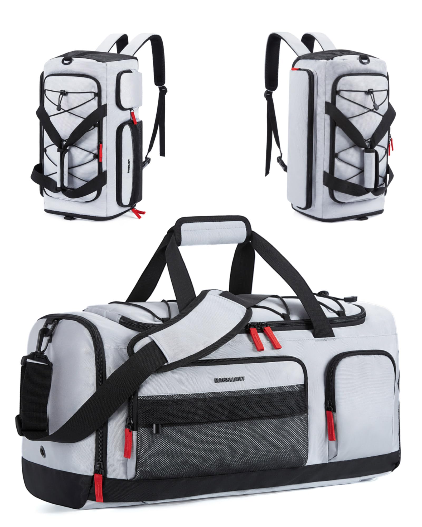 BAGSMART 63L Large Gym Bag for Women & Men - Waterproof Sports Travel Duffel Bag with Shoe & Laptop Compartment, Anti-Theft Carry On Weekender Bag for Workout, Travel, Overnight Trips & Business - Perfect for Gym, Yoga, Swimming & Weekend Getaways (Grey)