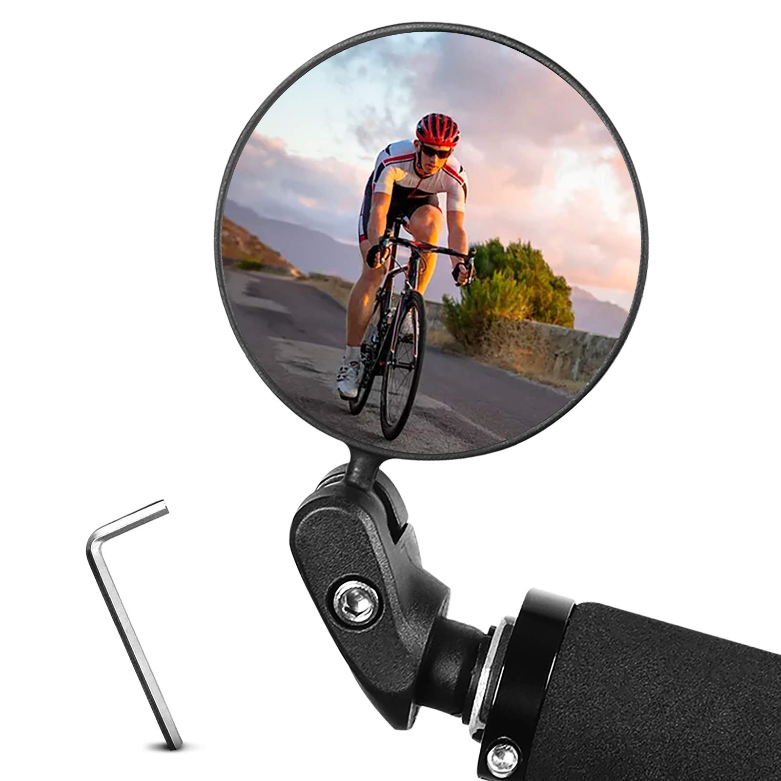 360° Adjustable Bike Mirror - Wide Angle Rear View Handlebar Mirror for Mountain, Road Bicycles & Mopeds | Durable Convex Lens for Safe Cycling (1 Pack) | Perfect for Commuting, Touring & Off-Road Adventures