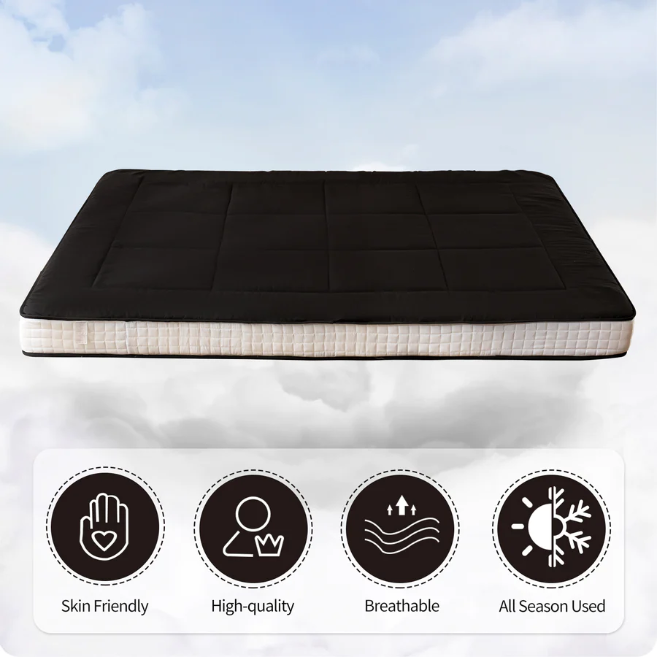 MAXYOYO Padded Japanese Floor Mattress - Black Foldable Roll Up Futon for Bedroom, Guest Room & Travel | Comfortable Floor Sleeping Mat for Adults & Kids