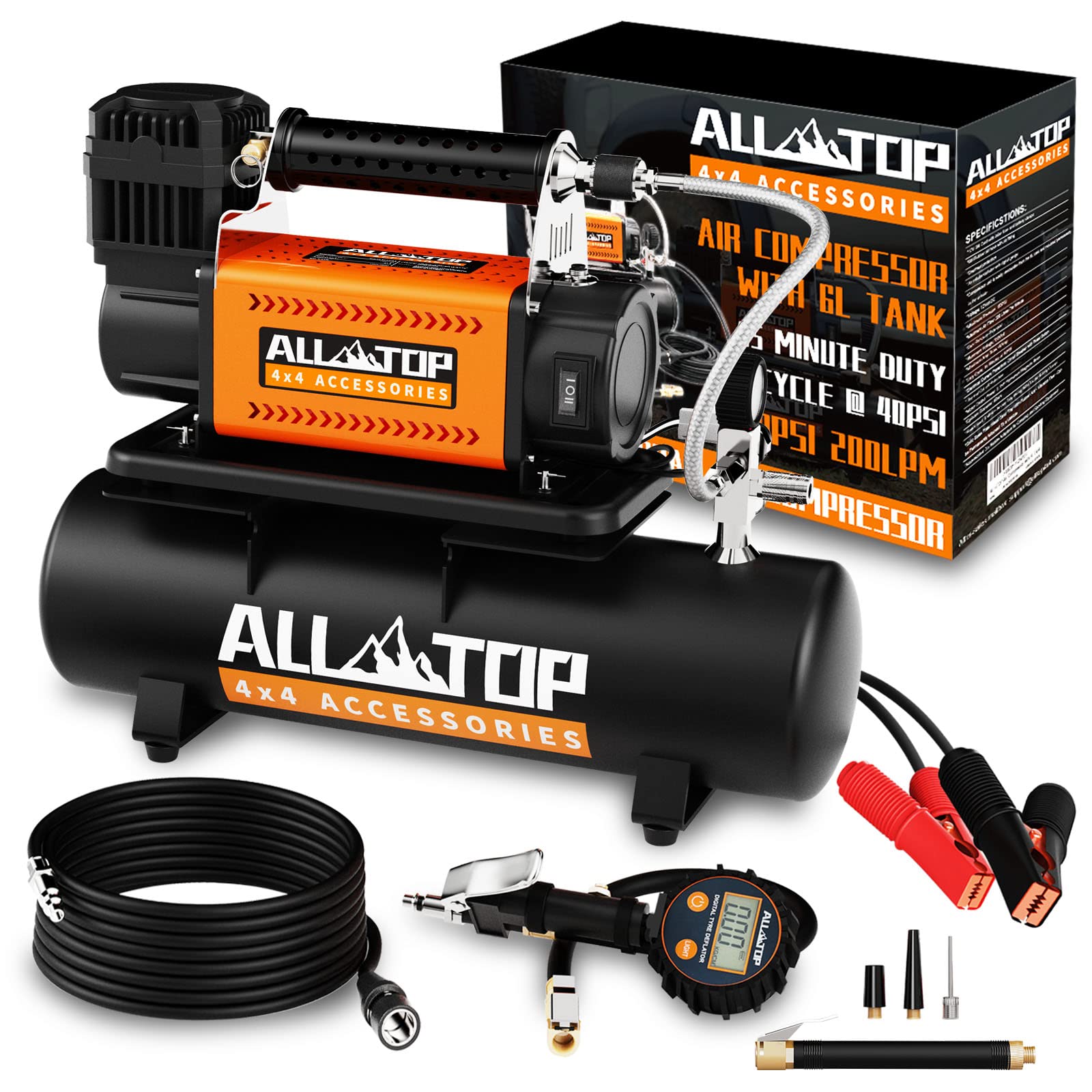 ALL-TOP 12V Portable Air Compressor with 6L Oil-Free Steel Tank - 150PSI Heavy Duty Tire Inflator for Trucks, SUVs, 4x4 Vehicles & RVs - Perfect for Offroad Adventures, Emergency Tire Inflation & Garage Use