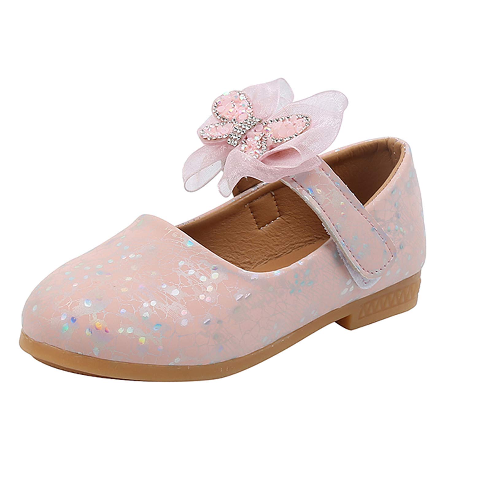 Kelon Girls Mary Jane Shoes for Baby & Kids - Crystal Embellished Princess Shoes with Butterfly Knot, Pink (Perfect for Parties, Weddings & Special Occasions)