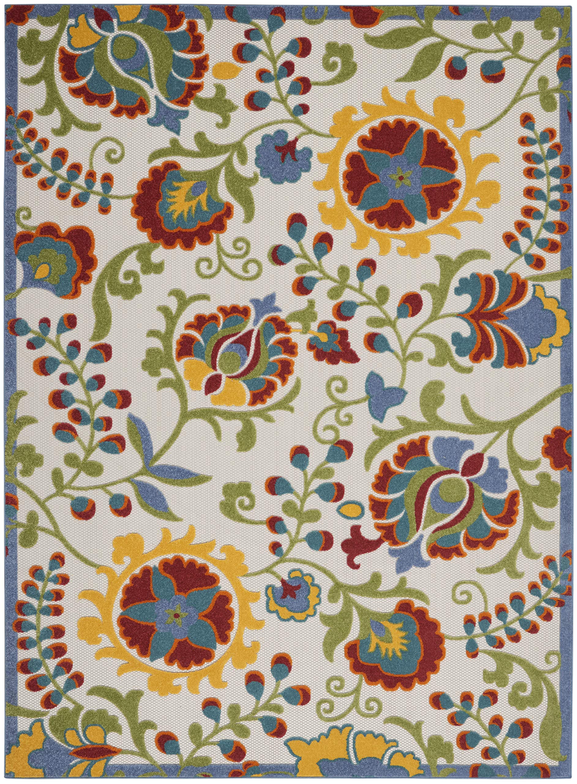 Nourison Aloha Indoor/Outdoor Ivory/Multi 7' x 10' Area Rug - Easy Cleaning, Non-Shedding, Stain Resistant for Bedroom, Living Room, Dining Room | Perfect for Backyard, Deck, Patio & High-Traffic Areas (7x10)