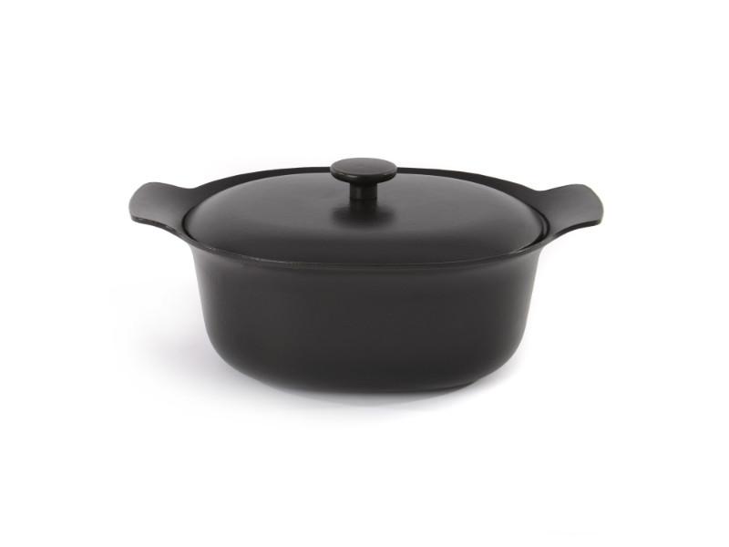 BergHOFF Ron 11 Cast Iron Dutch Oven 5.5 Quart Enameled Cookware with Lid - Black - Perfect for Braising, Stewing, Baking & Slow Cooking