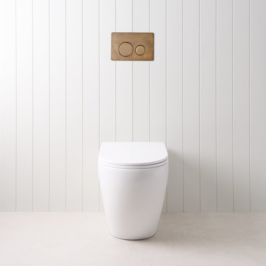 Vintage Style Curved In-Wall Toilet with Round Antique Brass Buttons - Space Saving Wall Mounted Toilet for Modern Bathroom Design
