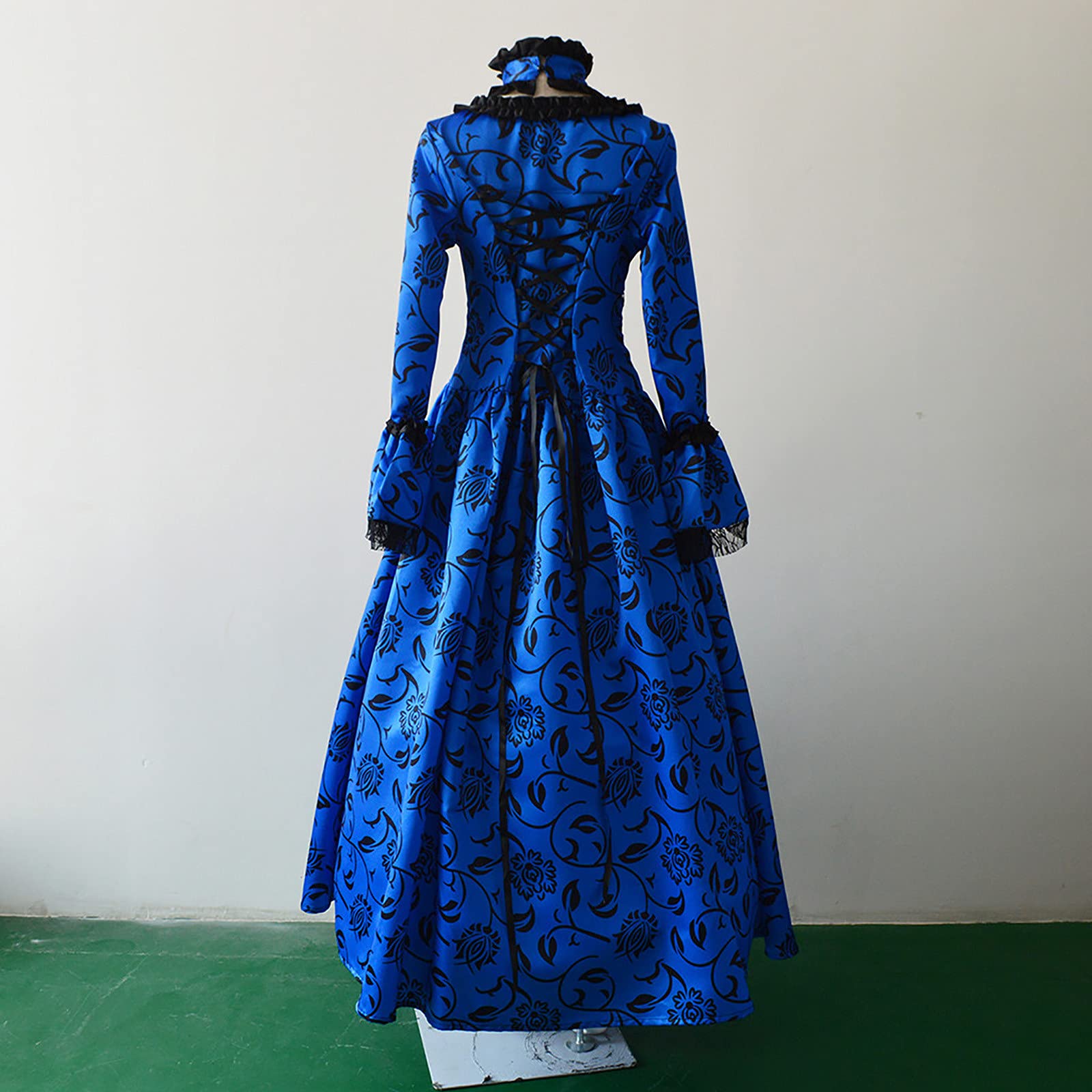 Gothic Court Dress for Women - Black Lace Trim Ball Sleeve Medieval Renaissance Dress | Vintage Retro Costume for Cosplay, Halloween, LARP & Themed Parties