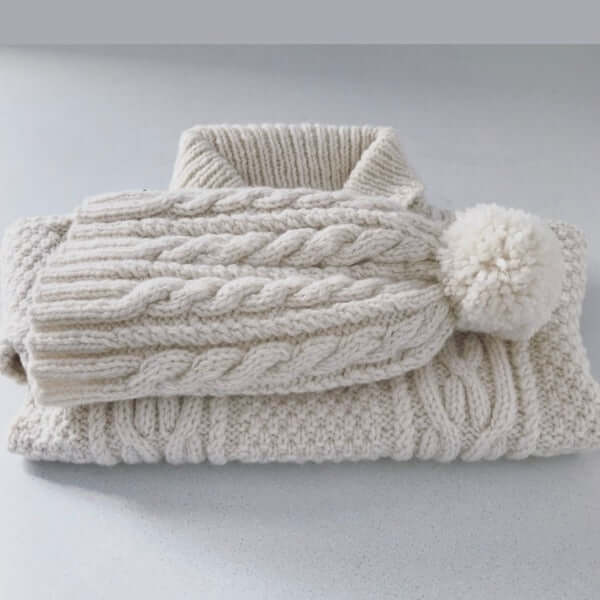 Warm Aran Jumper & Cable Knit Hat Set - Soft Wool Sweater & Beanie for Men & Women - Perfect for Winter, Fall & Outdoor Activities