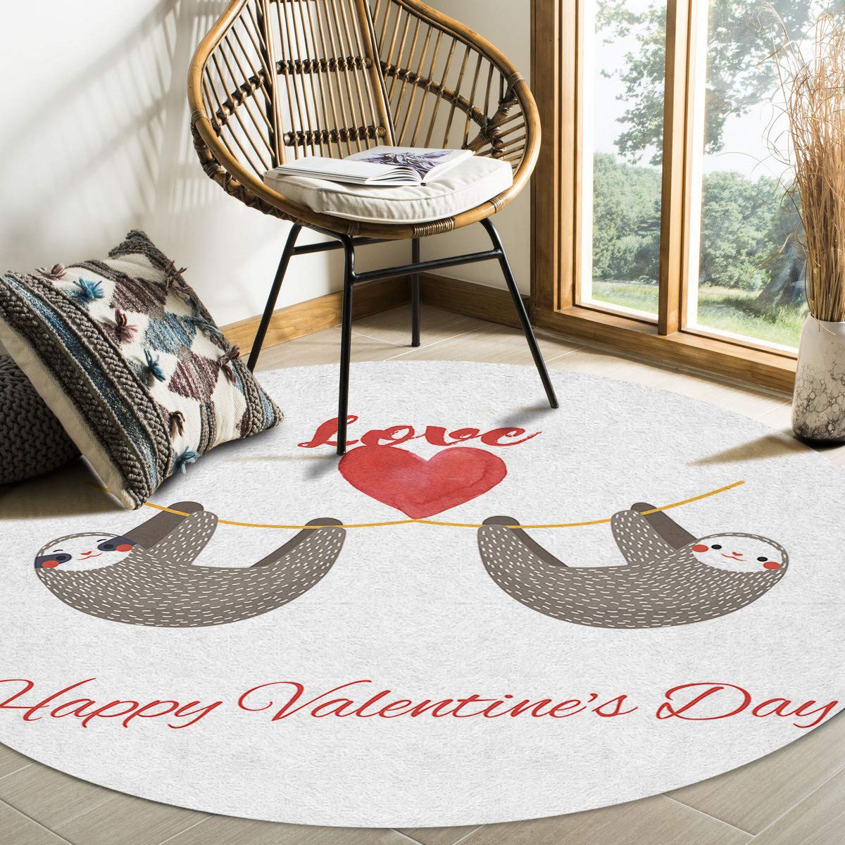 5ft Large Round Non-Slip Washable Area Rug - Cartoon Heart Design for Bedroom, Living Room & Kids Room | Valentine's Day Decor, Indoor Floor Mat & Photo Backdrop