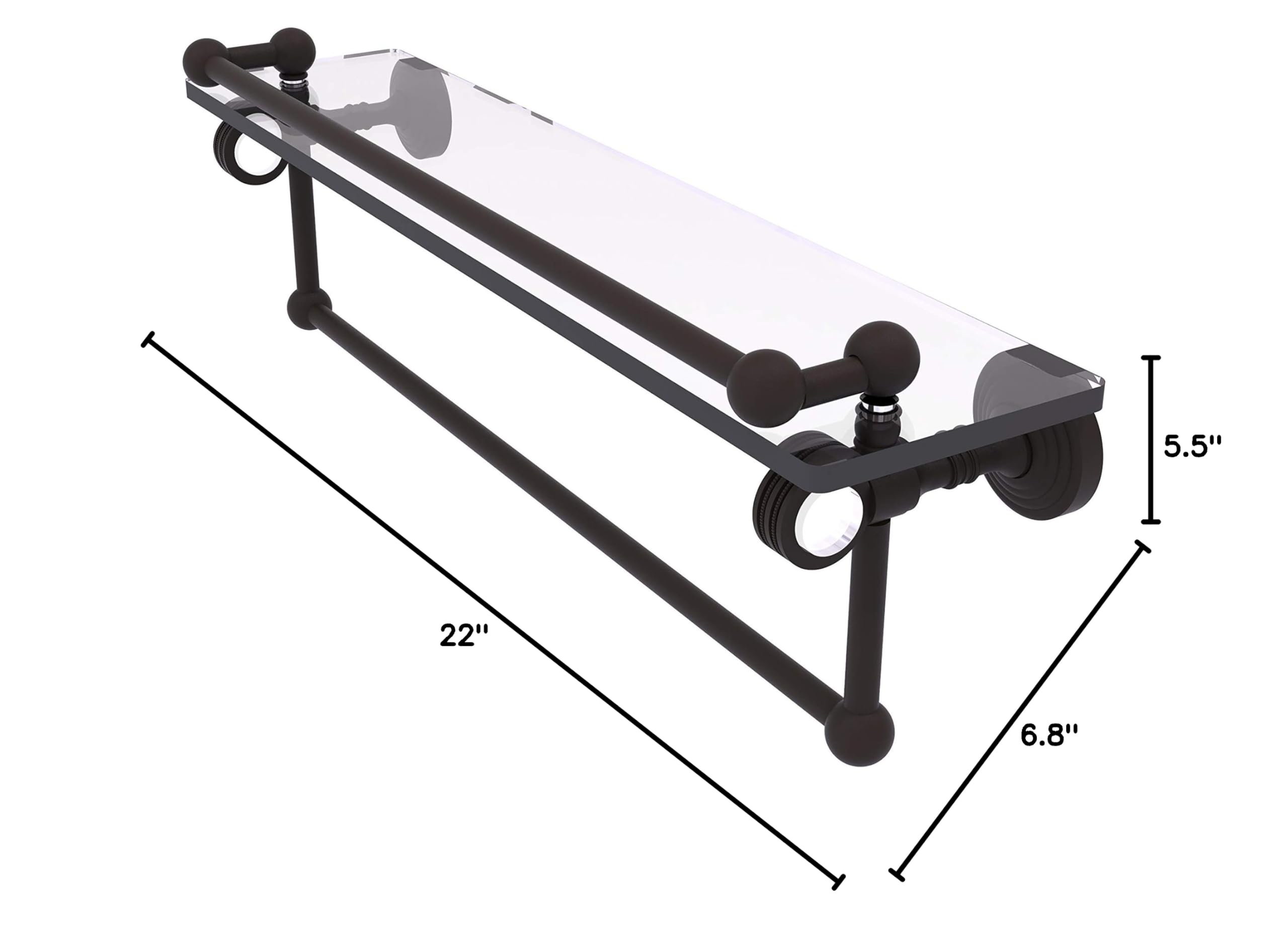 Allied Brass PG-1TBD-22-GAL Pacific Grove Collection 22-Inch Oil Rubbed Bronze Towel Bar with Glass Shelf & Dotted Accents - Perfect for Bathroom, Spa & Luxury Home Decor