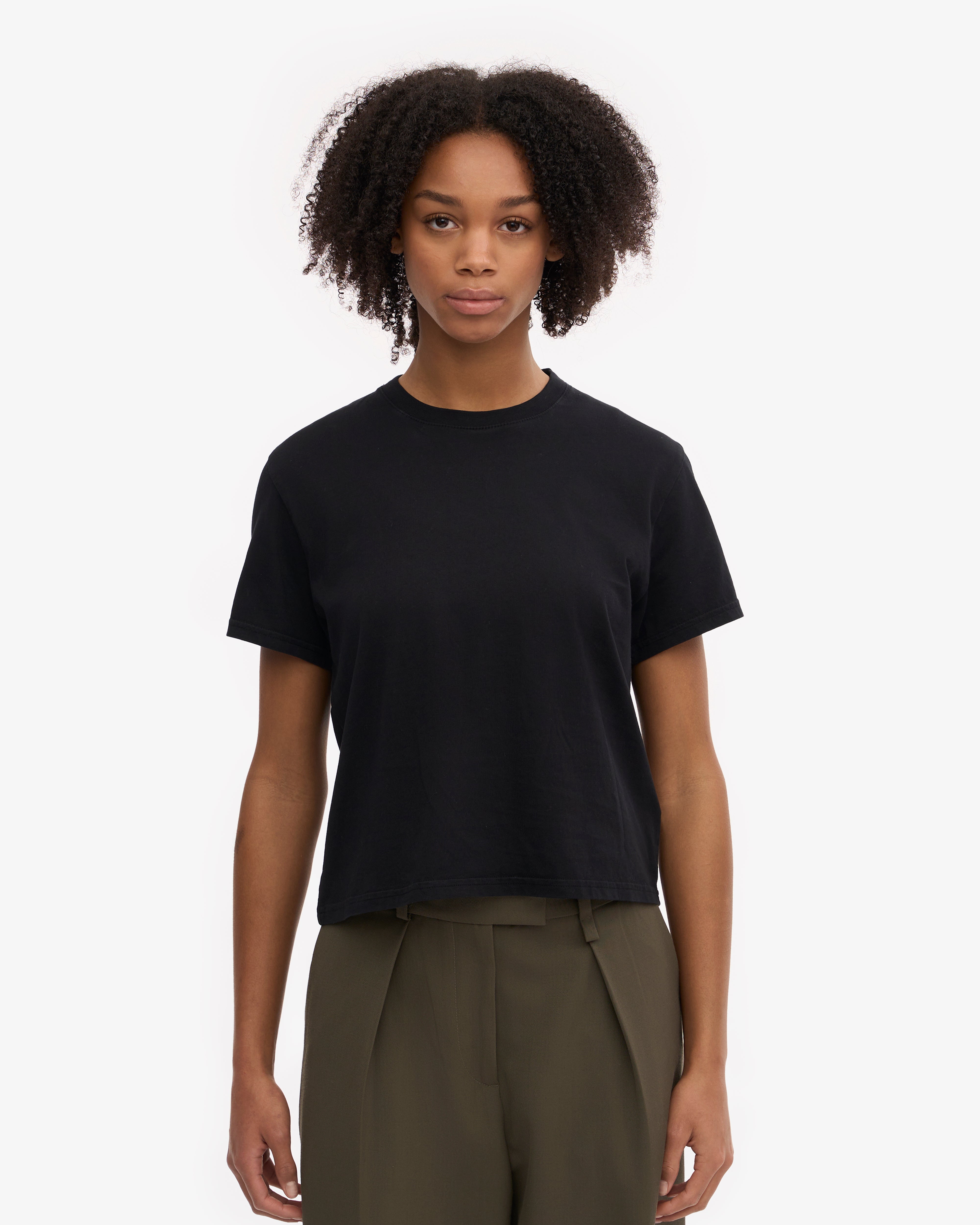 Organic Boxy Crop Tee - Deep Black | Women's Casual Short Sleeve T-Shirt | Perfect for Yoga, Streetwear & Everyday Comfort