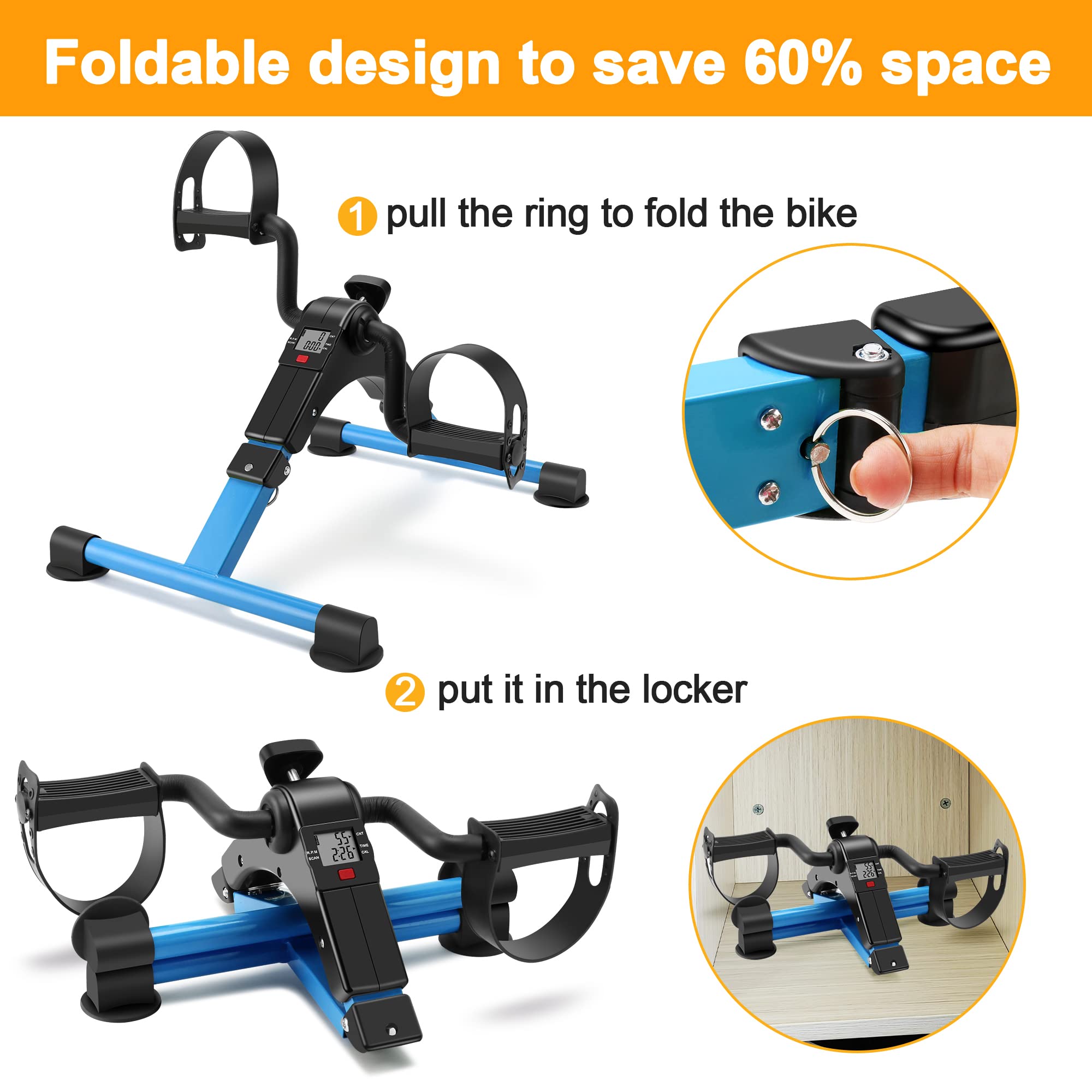 Portable Folding Exercise Bike with LCD Display - Arm & Leg Pedal Exerciser for Home & Office Workouts - Compact Desk Bike for Cardio & Fitness Training