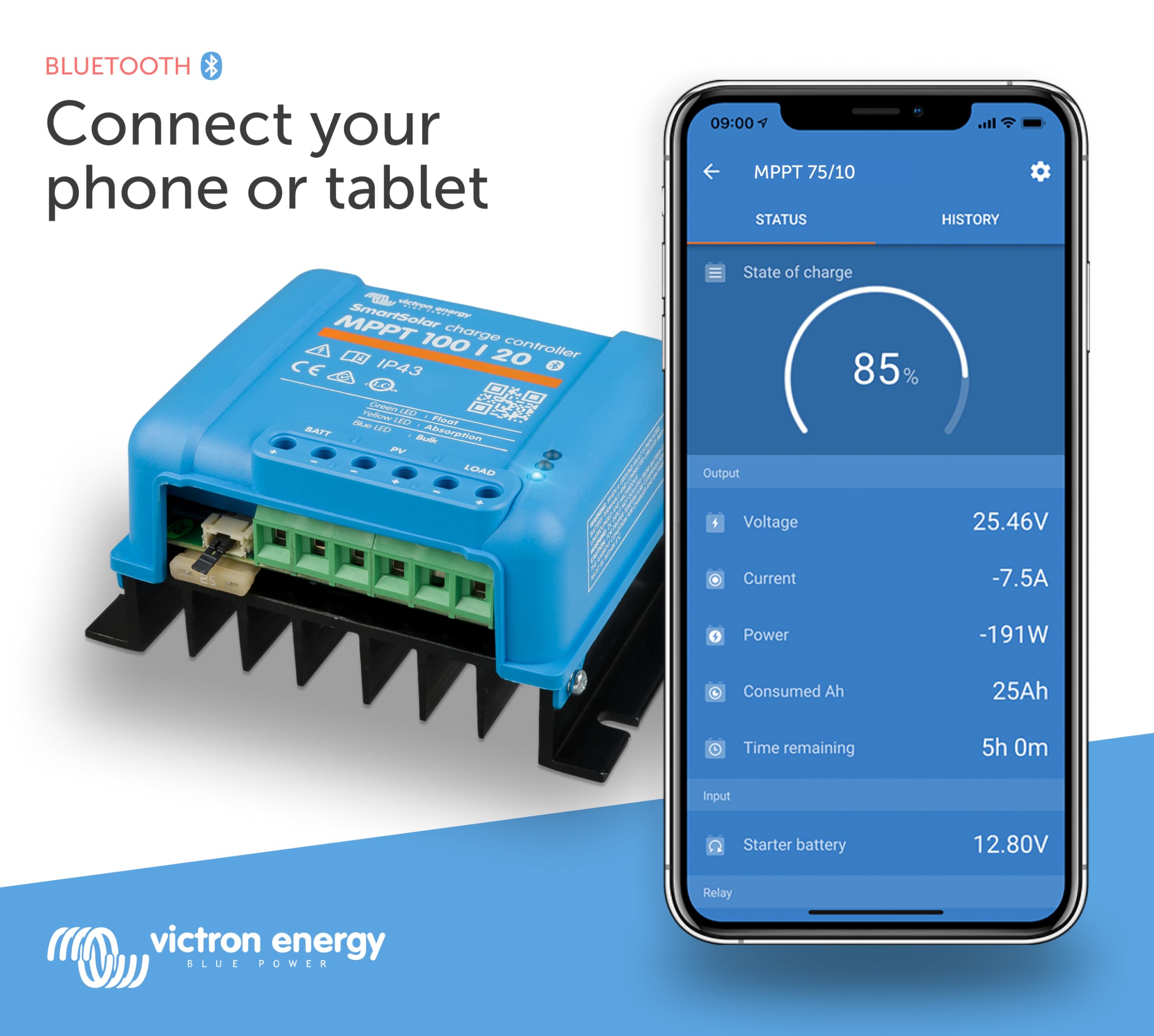 Victron Energy SmartSolar MPPT 100V 20A 48V Solar Charge Controller with Bluetooth - High Efficiency Solar Panel Battery Charger for RV, Boat, Off-Grid Power Systems