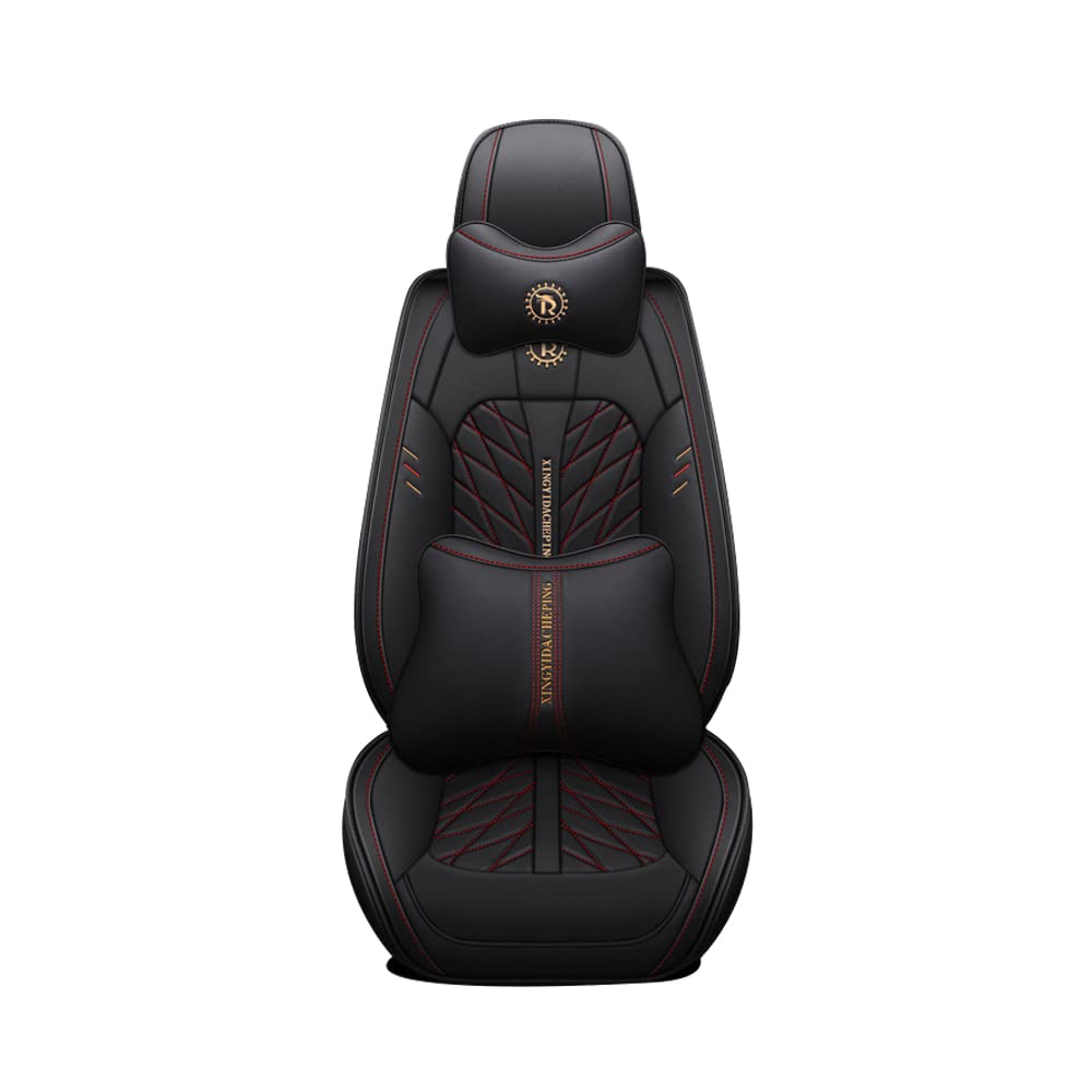 Waterproof Chevrolet Malibu Car Seat Covers Full Set - Front & Rear Seat Protectors with Pillow (Black & Red) | Durable Auto Interior Accessories for Commuting & Road Trips