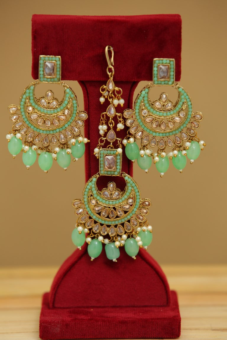 JANISHA Elegant Indian Earrings with Tikka - Traditional Handmade Jewelry for Women - Perfect for Weddings, Parties & Festive Occasions