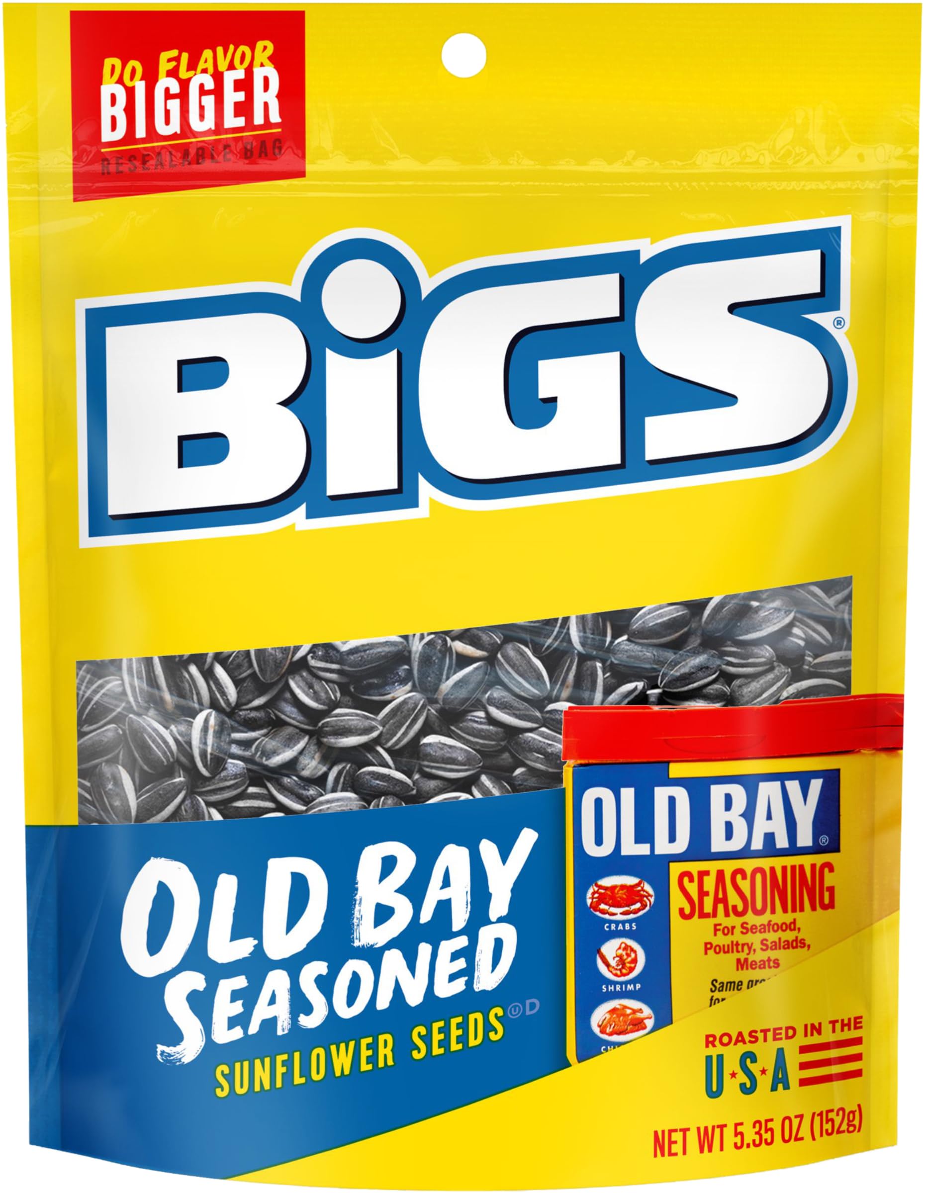 Bigs Old Bay Seasoned Sunflower Seeds - 5.35 oz (Pack of 4) with By The Cup Baseball Card - Perfect for Baseball Games, Snacking & Outdoor Activities