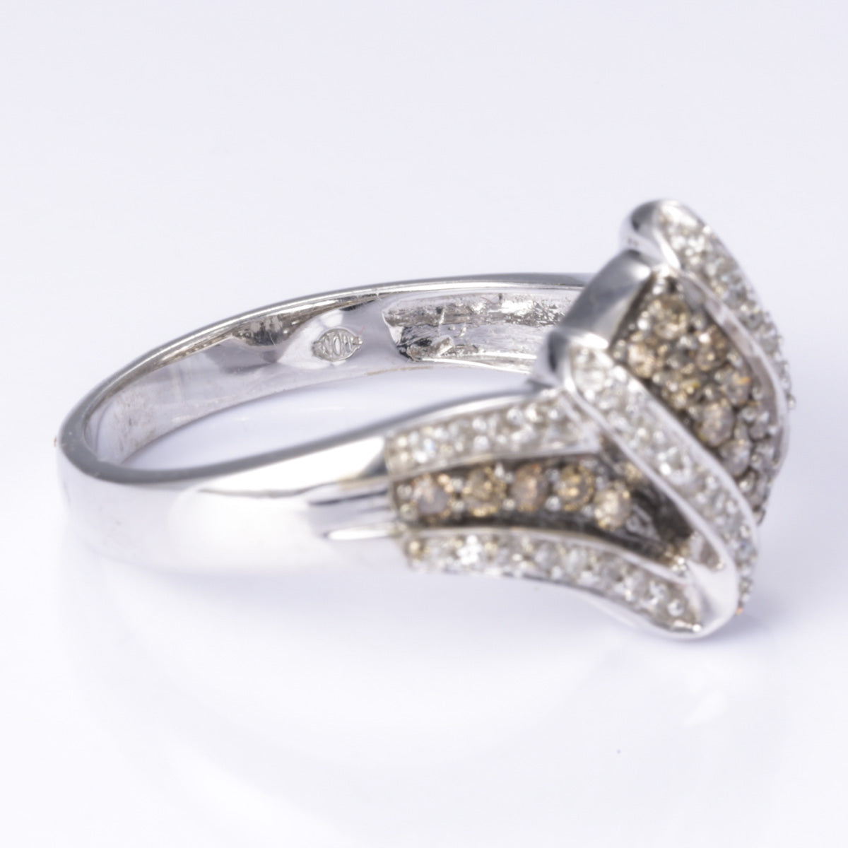 10K White Gold Champagne Diamond and Diamond Ring | 0.30ctw Center Stone, 0.20ctw Side Stones | Size 7.25 | Elegant Engagement, Wedding, Anniversary Gift for Her
