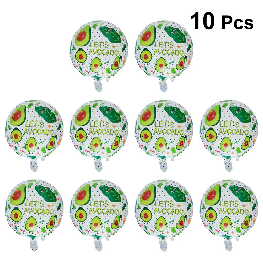 18 Inch Avocado Shaped Mylar Helium Balloons - 10 Pack Foil Party Decorations for Kids Birthday, Baby Shower & Tropical Themed Events