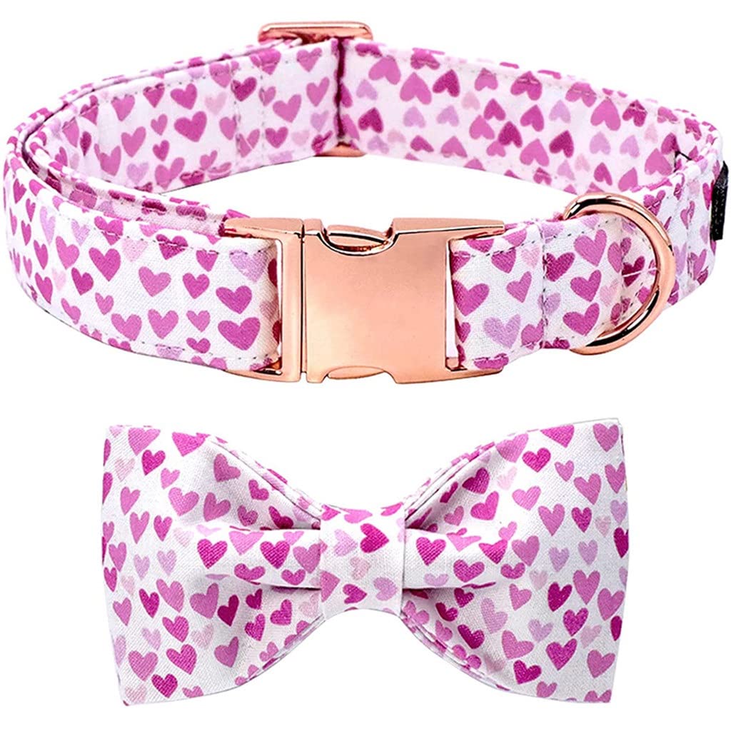 Handmade Cotton Dog Collar with Bow Tie - Valentine's Day Pet Accessory for Small Medium Large Dogs (Large Size) - Perfect for Gifting, Photo Shoots & Special Occasions