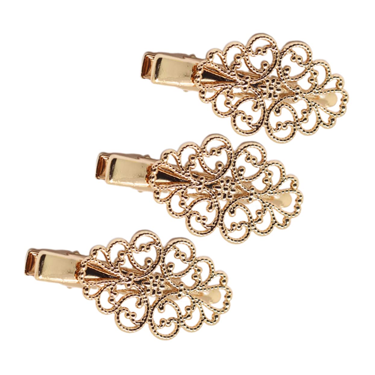 Beavorty 3-Piece Vintage French Hair Clips Set - Decorative Brass Hollow Duckbill Hair Pins for Women | Perfect for Updos, Braids, and Everyday Hairstyles