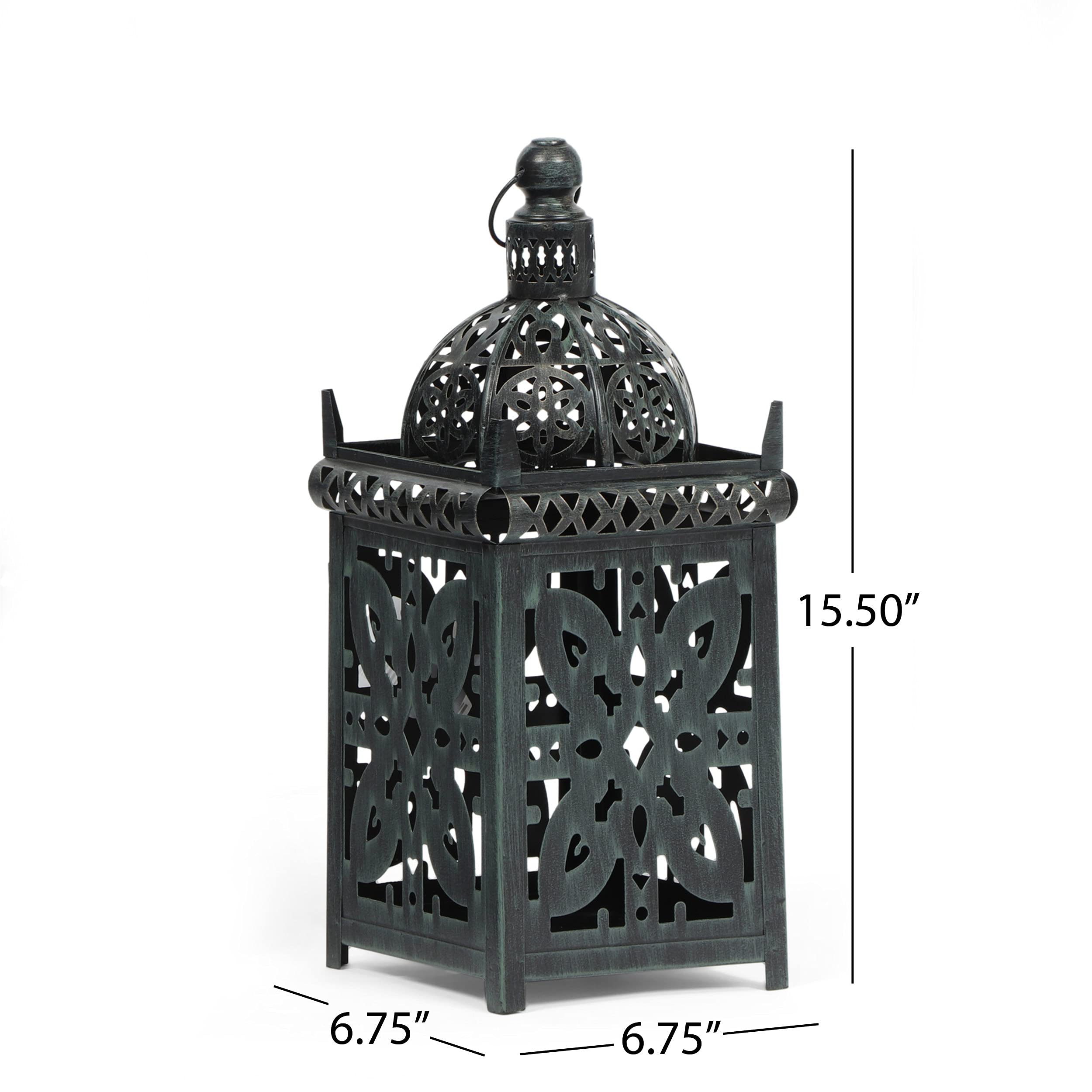 Christopher Knight Home Jenera Outdoor Lantern - Antique Patina Finish for Porch, Garden & Patio Decor - Weather-Resistant Metal Wall Light for Exterior Home Lighting