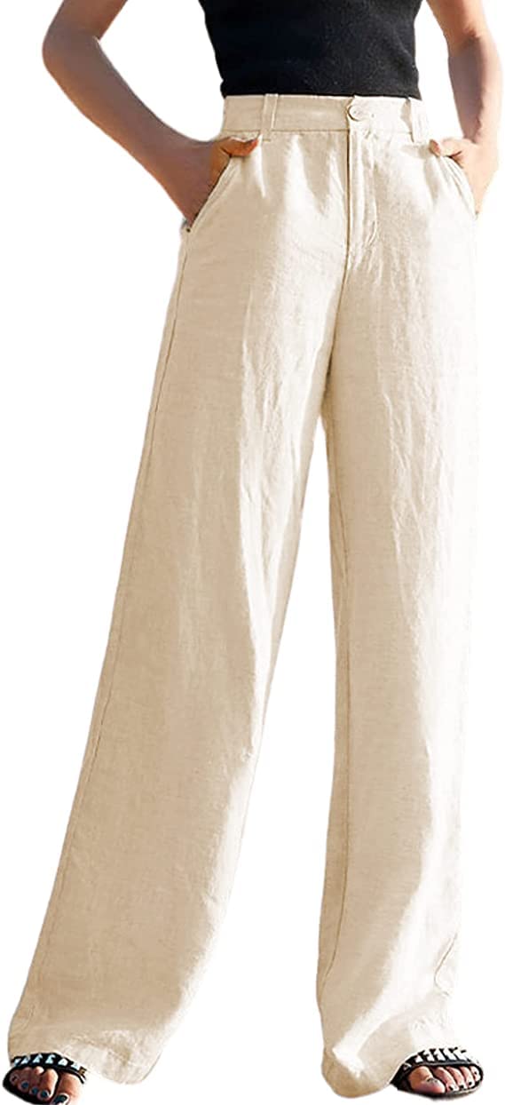 Tanming Women's Casual Linen Wide Leg Pants - High Waist Flowy Palazzo Trousers for Summer | Comfortable Boho Chic Lounge & Beach Wear