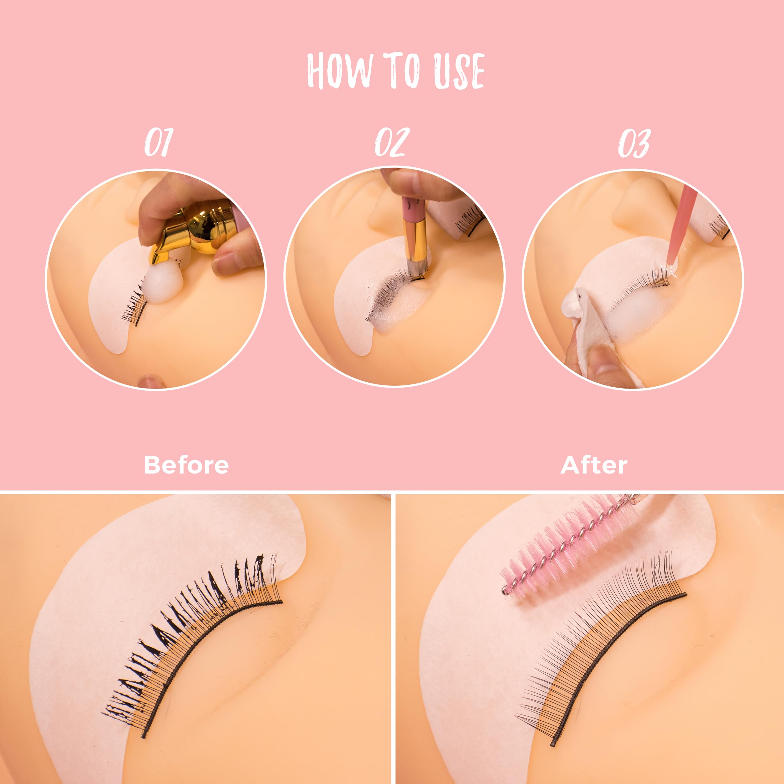 LLBA 60ML Eyelash Extension Cleanser - Gentle Lash Shampoo for Extensions & Sensitive Skin, Waterproof Makeup Remover, Lash Bath Solution for Daily Cleaning & Aftercare - Perfect for Salon & Home Use