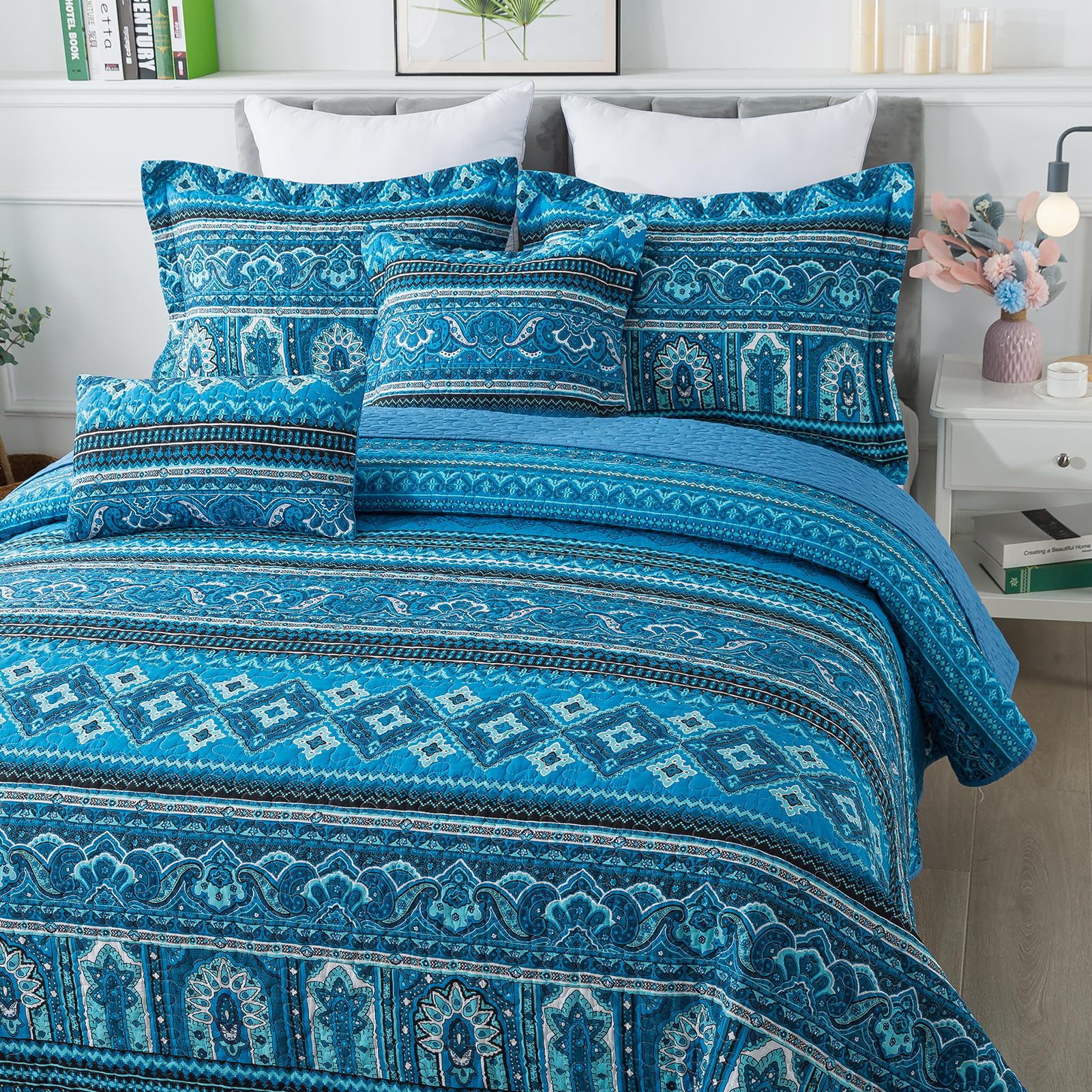 BEDIFANY King Size Cotton Quilt Set - Lightweight Reversible Boho Bedspread & Quilted Coverlet for All Seasons (3-Piece) - Perfect for Master Bedroom, Guest Room, and Home Decor
