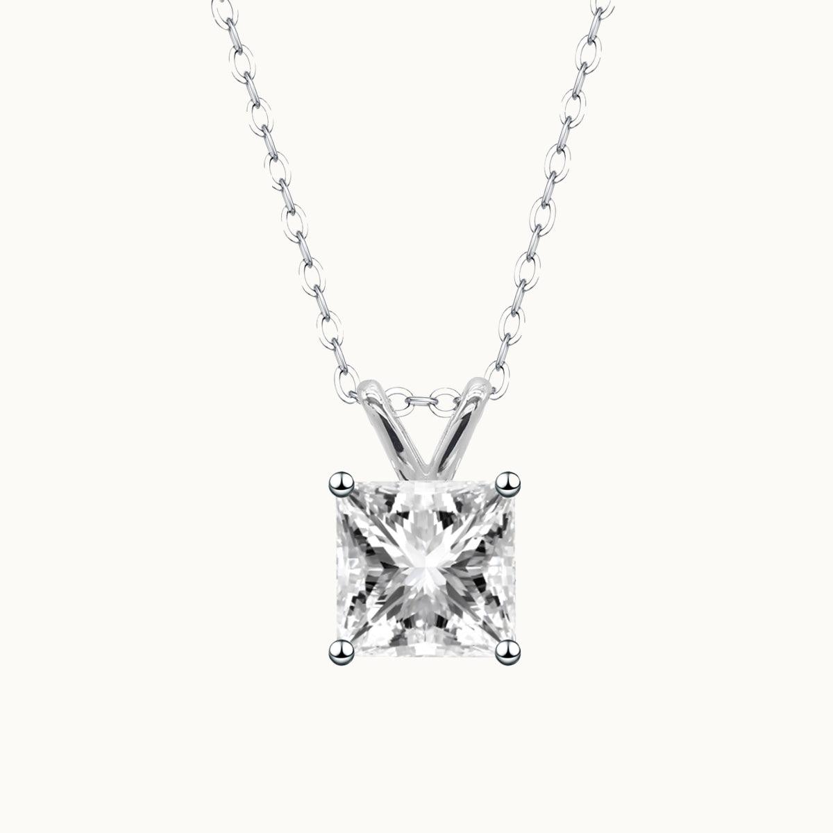 Solitaire Princess Moissanite Pendant Necklace - 925 Sterling Silver Dainty Jewelry for Women - Perfect for Weddings, Anniversaries & Special Occasions