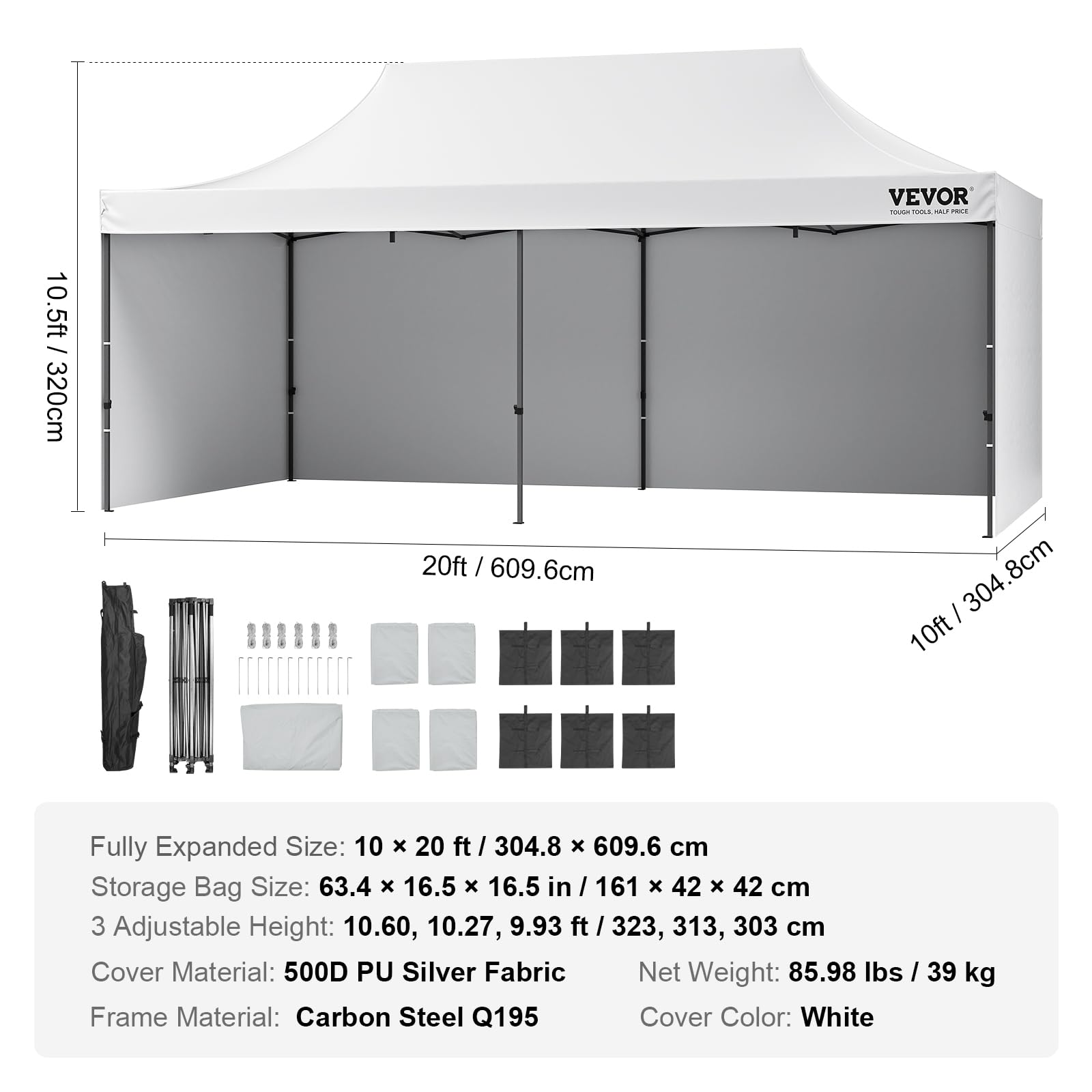 VEVOR 10x20 FT Pop Up Canopy Tent with Removable Sidewalls & Wheeled Carry Bag - UV Resistant Waterproof Instant Shelter for Outdoor Events, Backyard Parties, Farmers Markets, Camping & Beach Use