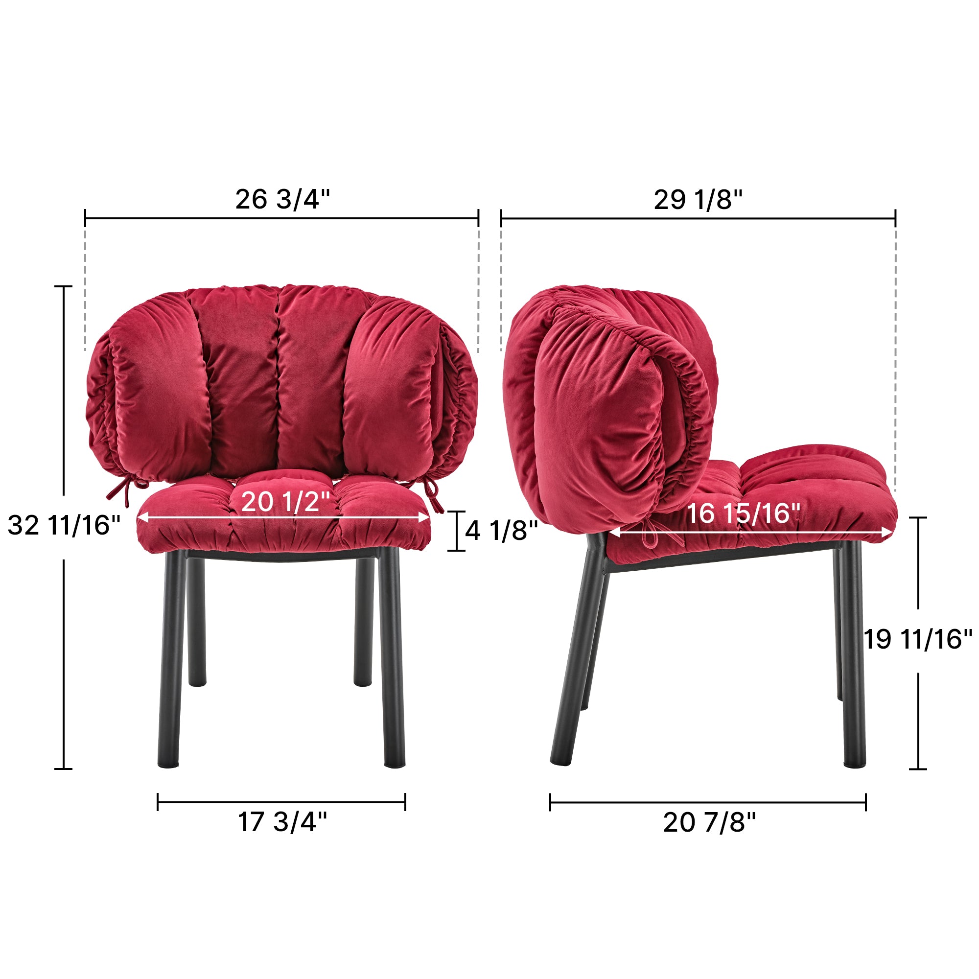 Velvet Dining Side Chair - 1 PC Upholstered Accent Chair in Red or Green - Perfect for Kitchen, Dining Room, or Home Office Seating