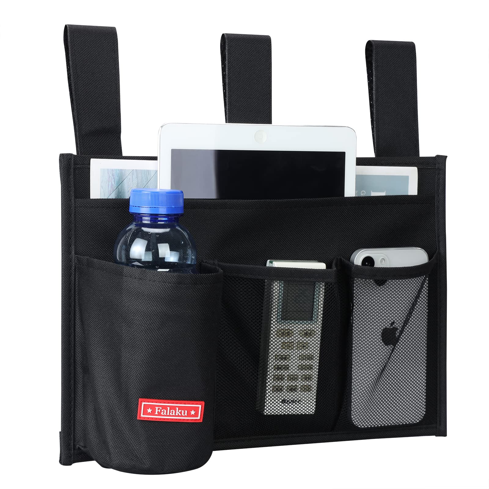 Hanging Bedside Caddy Organizer - 4 Pocket Storage for Bed Rails (Black) | Perfect for Books, Phone, Glasses & Essentials | Bedroom Organization & Small Space Storage Solution