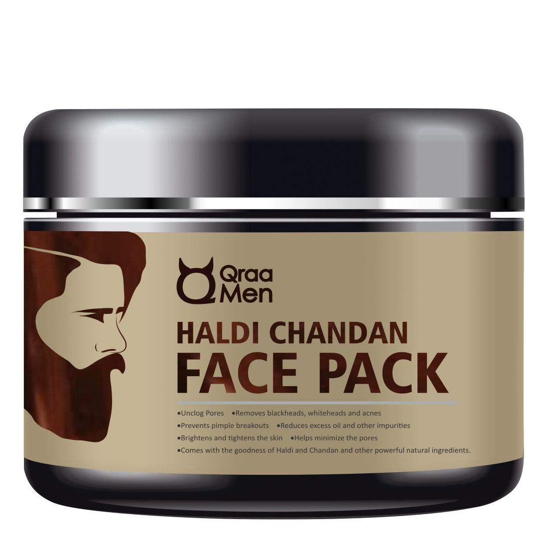 Qraa Men Haldi Chandan Face Pack - Turmeric & Sandalwood Brightening Face Mask for Men (120g) | Natural Skin Lightening Treatment | Reduces Acne, Blackheads & Oily Skin | Perfect for Daily Skincare Routine & Post-Shave Soothing