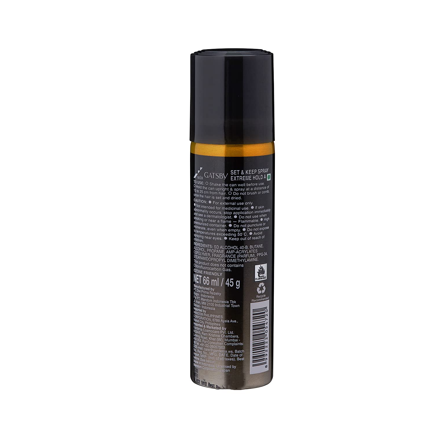 Gatsby Hair Spray Set & Keep Extreme Hold 66ml - Strong Hold Hairspray for Men & Women - Perfect for Styling, Volume & All-Day Hold - Pack of 1