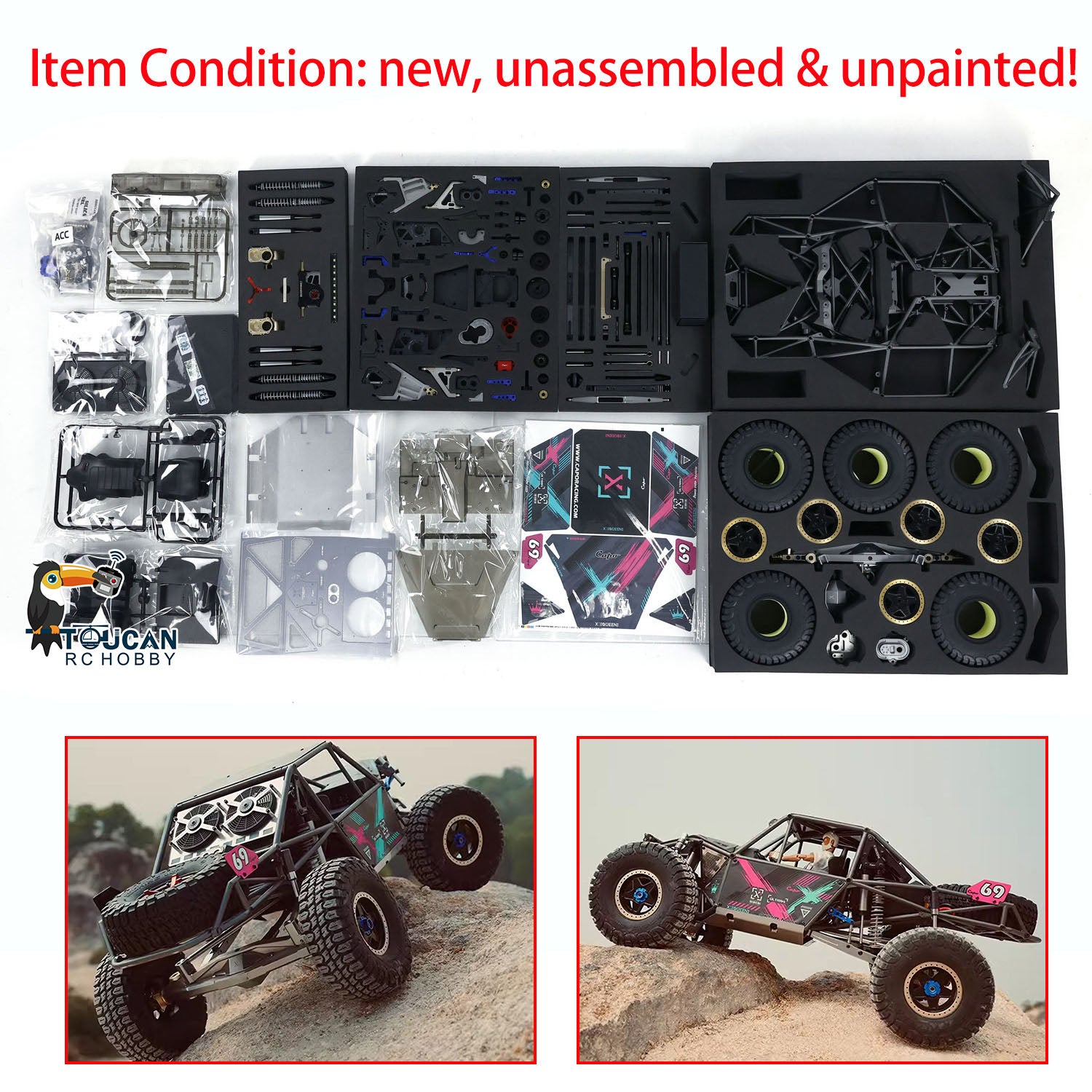 Capo U4 CD1582X 1:8 Scale Remote Control Crawler Car - Unassembled RC Rock Crawler Kit with 2-Speed Transmission for Off-Road Racing & Climbing | DIY Unpainted Model for Hobbyists & Collectors | Perfect for Trail Adventures & Backyard Obstacle Courses