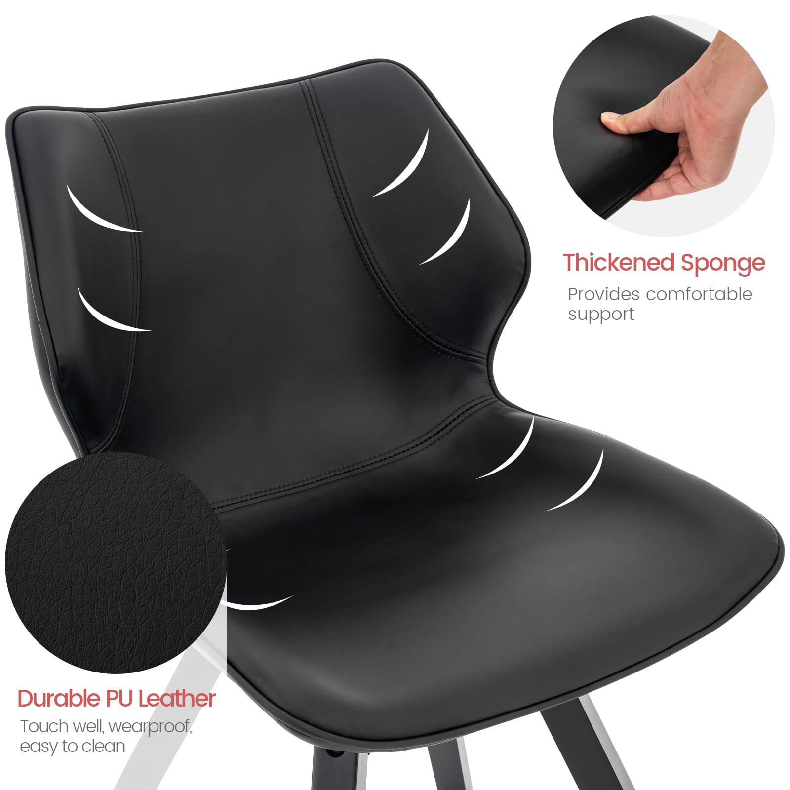 Brage Living Dining Chairs Set of 2 - Modern PU Leather Kitchen & Dining Room Chairs, Upholstered Armless Side Chairs with Solid Wood Legs (Black) - Perfect for Small Spaces, Breakfast Nooks & Contemporary Dining Areas