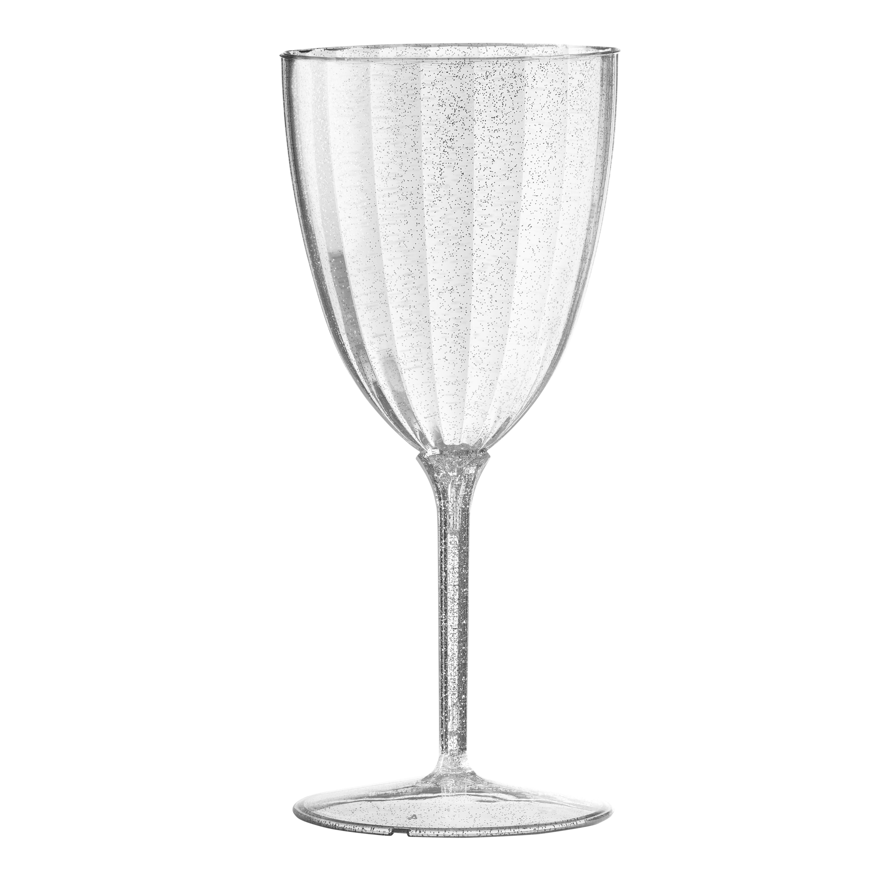 7 Oz Silver Glitter Plastic Disposable Wine Goblet - 8 Pack for Parties, Weddings, and Special Events