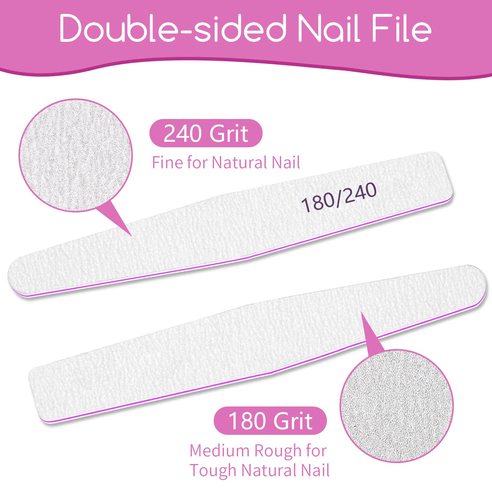 50 Pcs Nail File Set - 180/240 Grit Emery Boards for Natural Nail Shaping & Manicure - Professional Nail Care Tools for Home, Salon & Travel Use