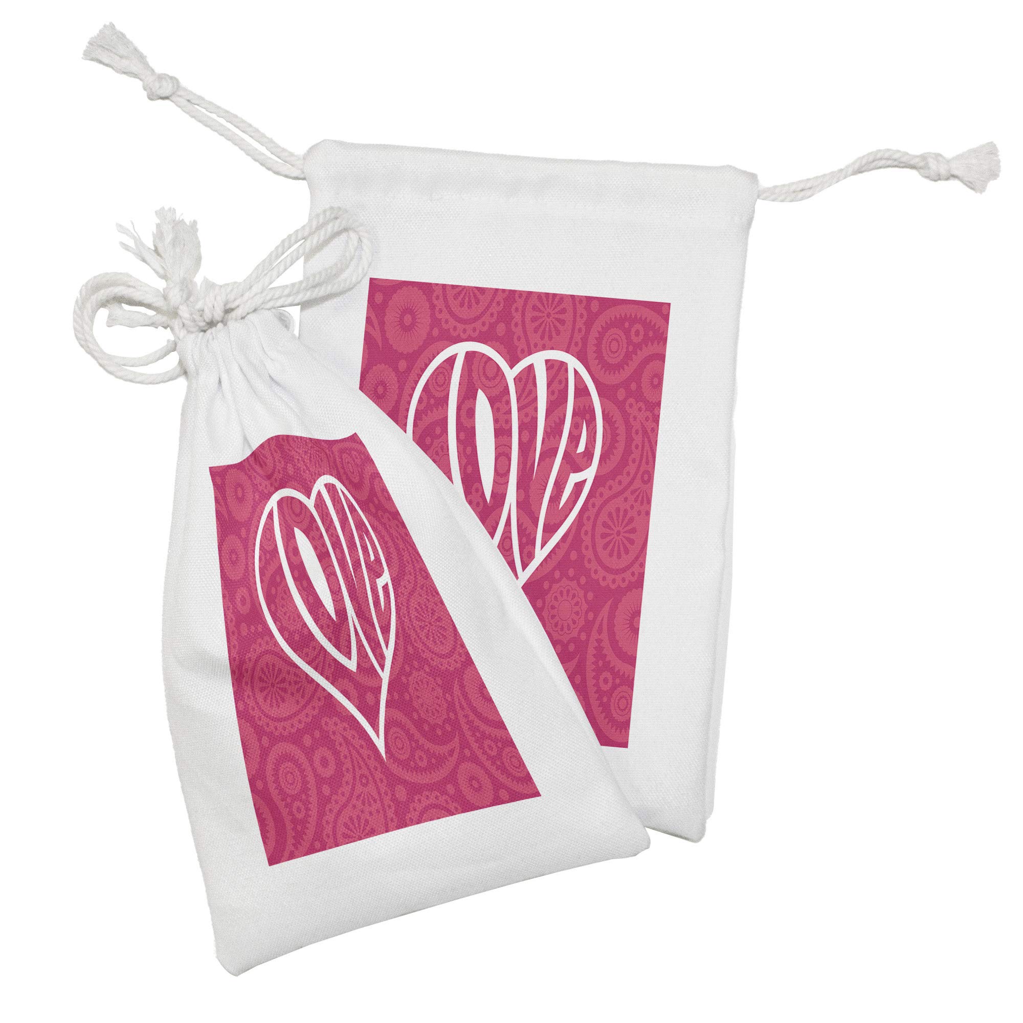 Ambesonne Groovy Fabric Pouch Set of 2 - Retro Heart Design Drawstring Bags for Toiletries, Makeup, Jewelry & Travel Accessories (9