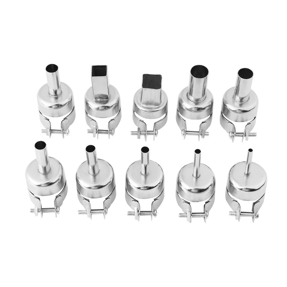 10pcs Heat Gun Nozzle Kit - Round & Square Stainless Steel Nozzles for 850/850A/852/852D Hot Air Soldering Stations - Perfect for Electronics Repair, Welding, and DIY Projects