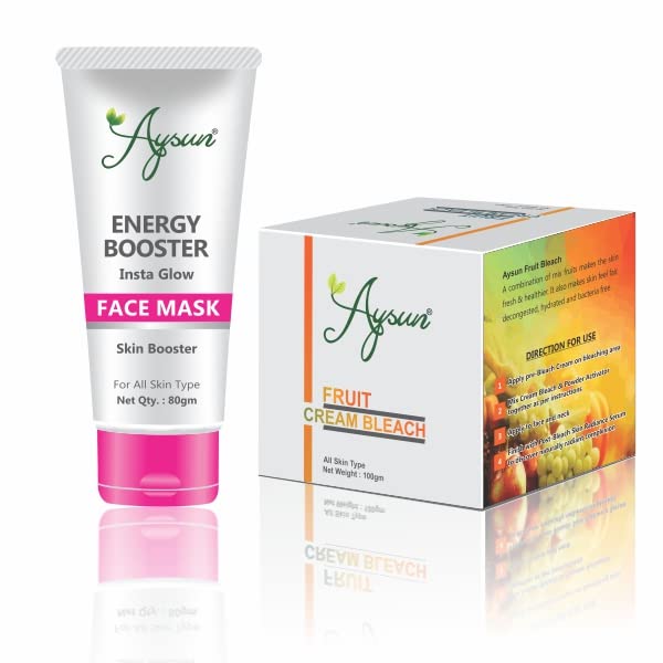 Aysun Energy Booster Face Mask & Fruit Cream Bleach Combo Pack (2 x 100g) - Brightening Skin Treatment for Glowing Complexion | Perfect for Daily Skincare Routine & Special Occasion Prep