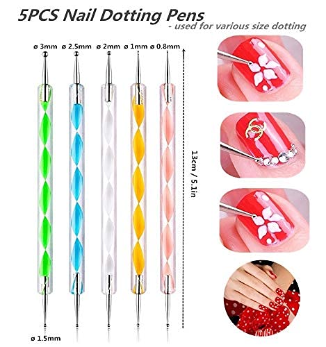 ALVRIO 5PCS Dotting Pens & 3PCS Nail Art Brushes Set - Professional Nail Design Tools Kit for Acrylic, Gel Polish & Manicure - Perfect for DIY Nail Art, Salon Use & Home Manicures