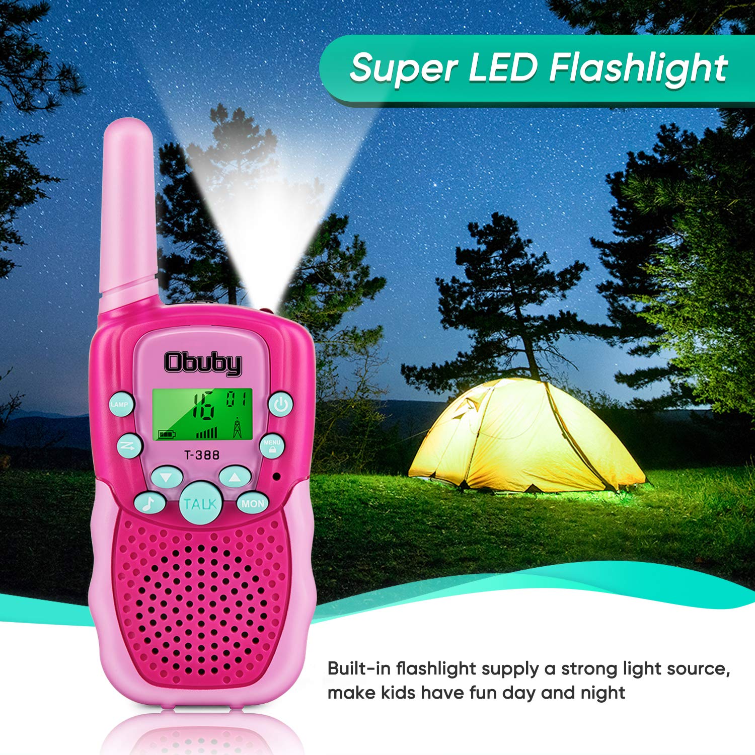 Obuby Kids Walkie Talkies for Boys & Girls Ages 3-12 - 22 Channel 2 Way Radios with LCD Backlit Flashlight, 3KM Range - Perfect Outdoor Toys for Camping, Hiking, Backyard Adventures & Family Road Trips