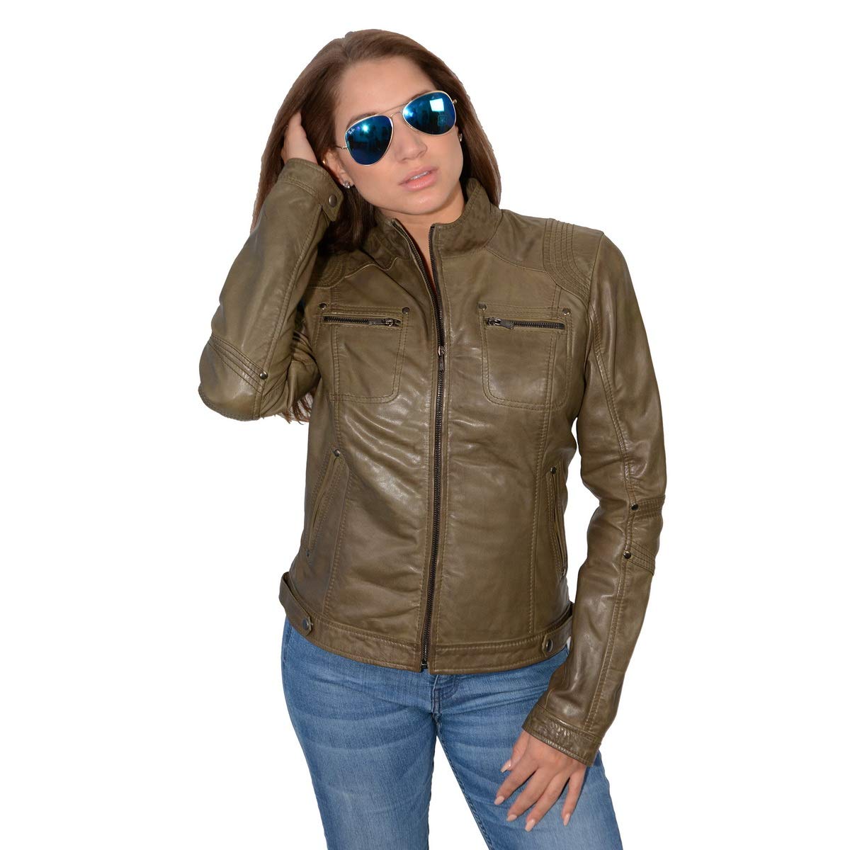 Milwaukee Leather SFL2800 Women's Motorcycle Jacket - Black Racer Style with Stand-Up Collar | Fashionable Biker Jacket for Riding & Casual Wear