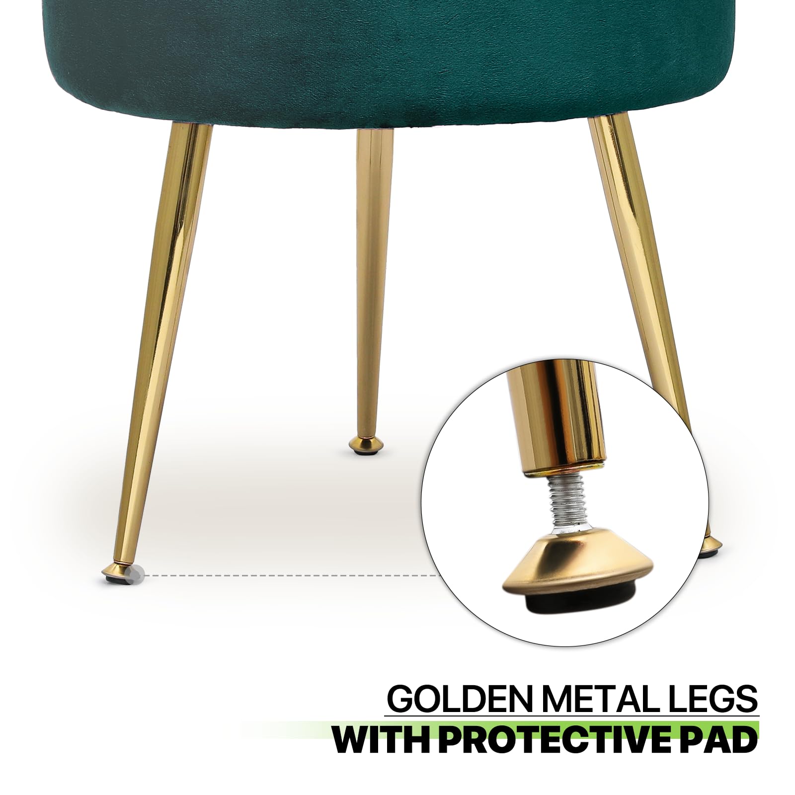 Magshion Velvet Vanity Stool - Round Ottoman Makeup Chair with Sturdy Metal Legs, Small Footstool for Dressing Room, Bedroom & Living Room | Elegant Green Velvet Upholstery | Perfect for Makeup Vanity, Lounging & Home Decor
