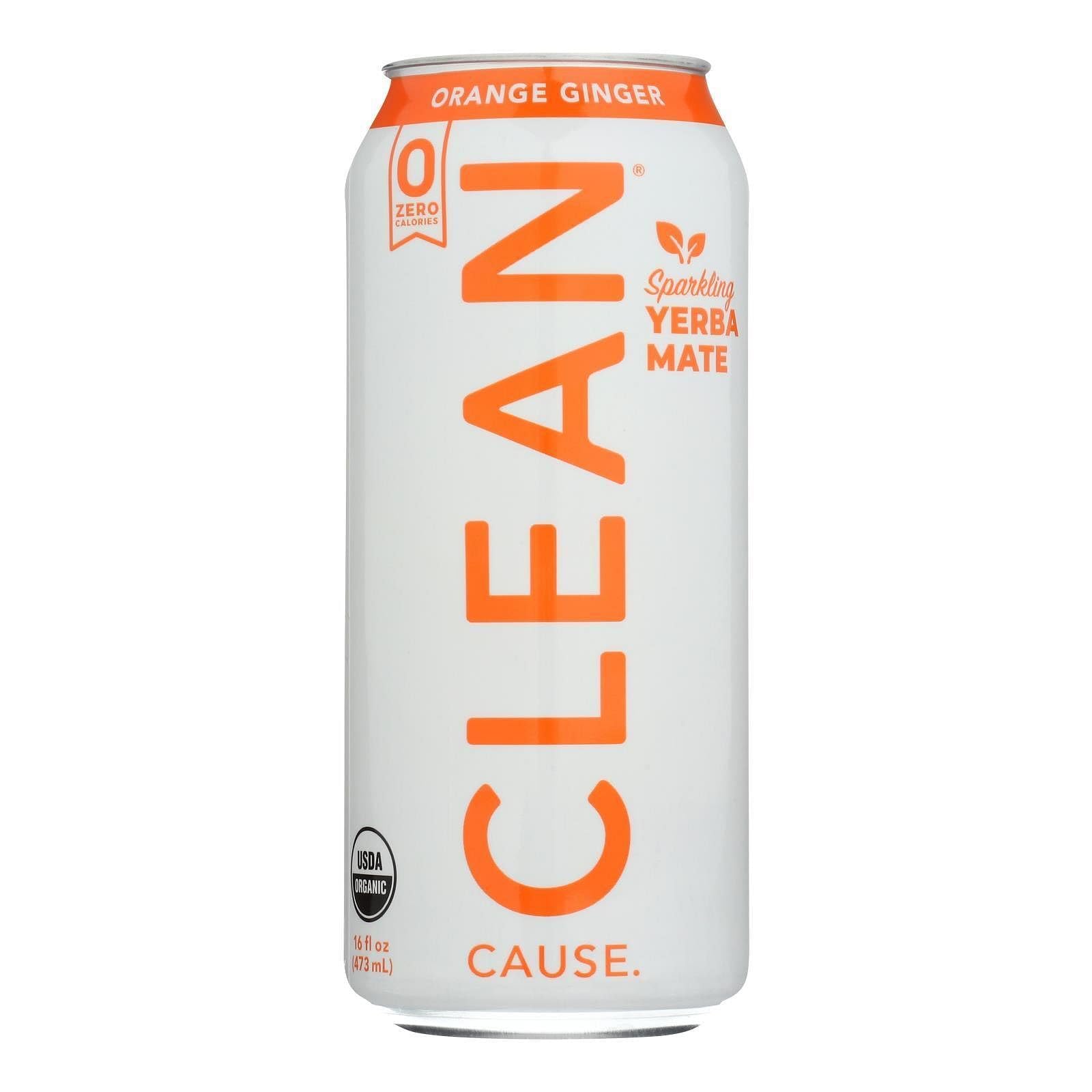 Organic Orange Ginger Sparkling Yerba Mate by Clean Cause - 16 Fl Oz (12-Pack) | Refreshing Energy Drink for Workouts, Yoga & Outdoor Activities