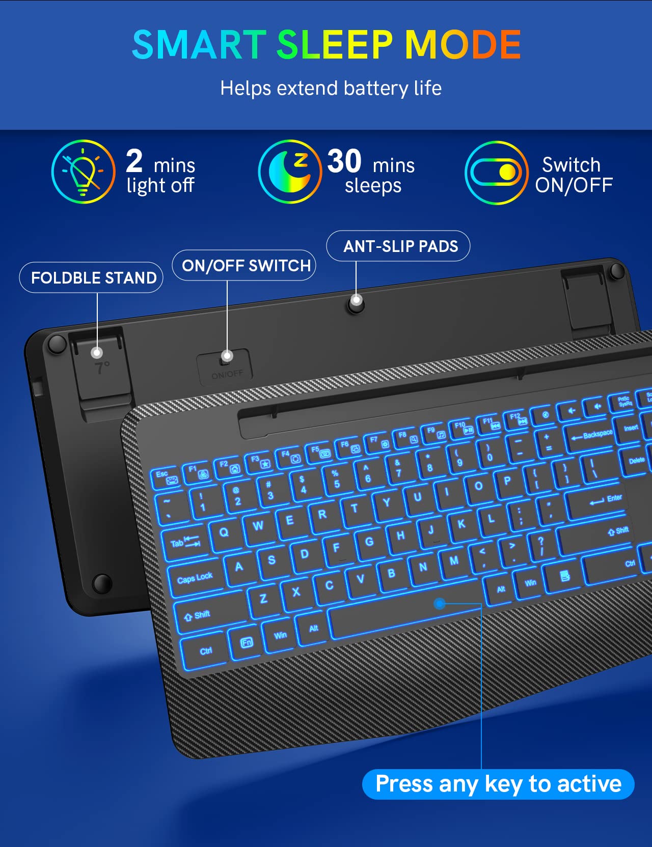 Rechargeable Wireless Keyboard with 7-Color Backlit, Ergonomic Wrist Rest & Phone Holder - Silent Mechanical Keyboard for Windows, MacBook, PC, Laptop (Black) | Perfect for Office, Gaming & Home Use